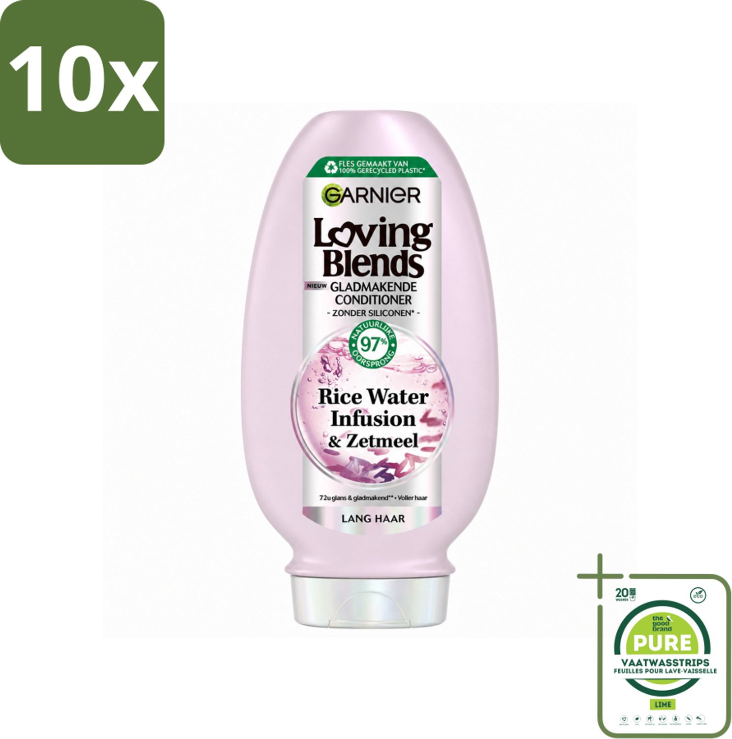 10 x Garnier - Loving Blends Rice Water Infusion - Conditioner - Glans & Zachtheid - Lang Haar - 250 ml - Grootverpakking - Vaatwasstrips - Haarverzorging - Glans - Zachtheid - Lang Haar - Rijstwater