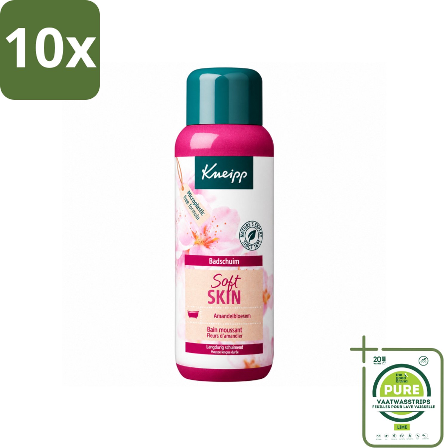 10 x Kneipp - Badschuim - Amandelbloesem - Voor droge en gevoelige huid - 400 ml - Grootverpakking - Vaatwasstrips - Badshuid - Droge Huid - Gevoelige Huid - Amandelolie - Badschuim