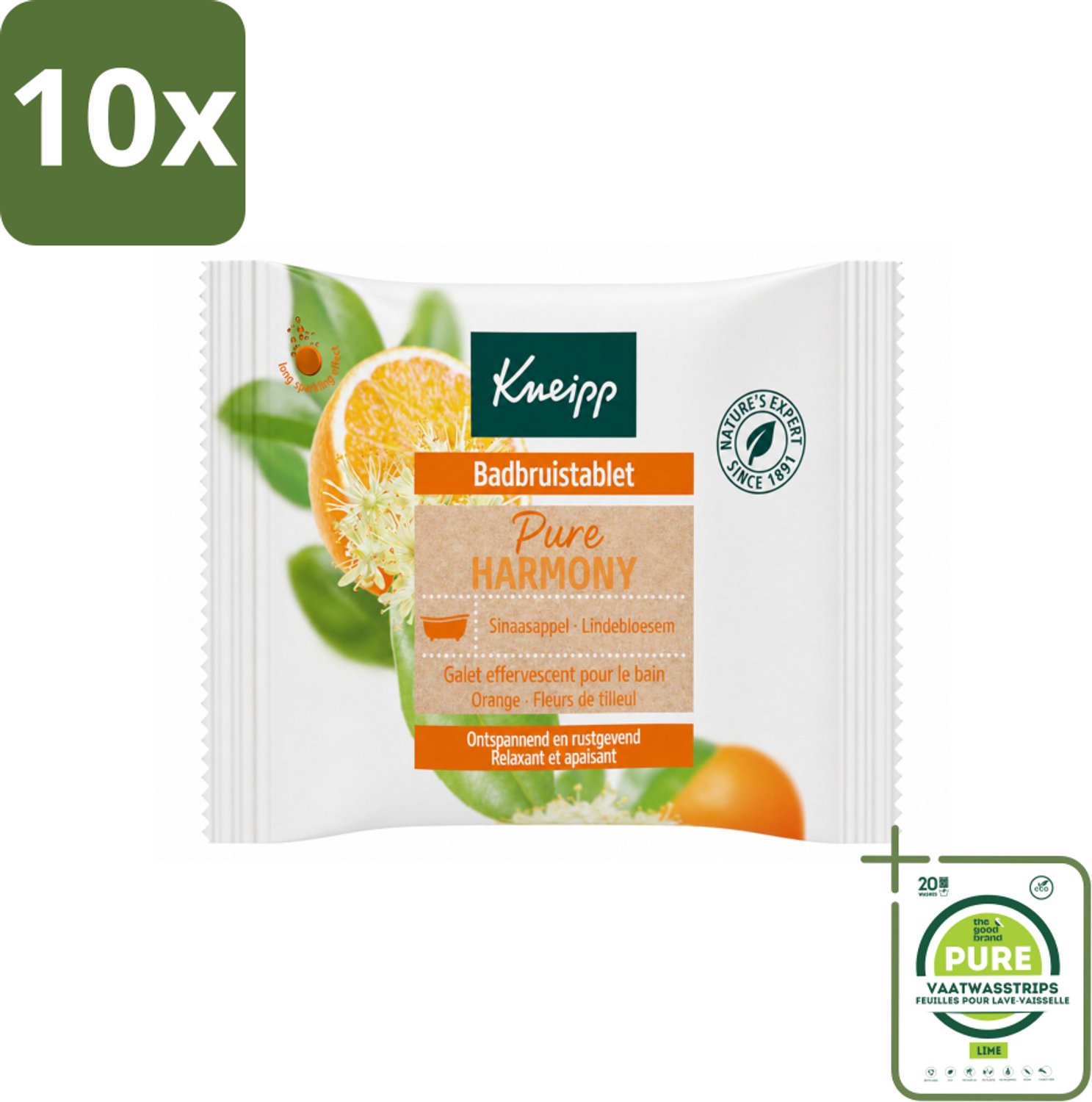 10 x Kneipp - Badbruistablet - Oranje lindebloesem - Grootverpakking - Vaatwasstrips - Badbruistablet - Ontspanning - Harmonie - Balans - Natuurlijke Ontspanning