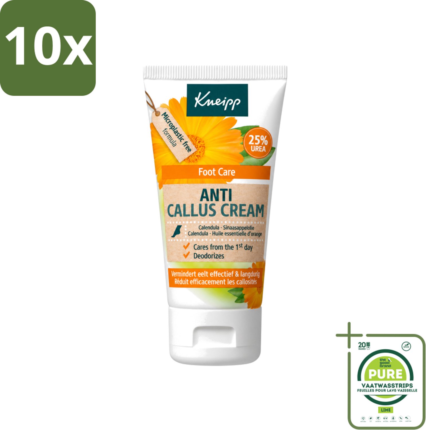 10 x Kneipp - Eeltcrème - Calendula - 25 % ureum - Voor zachte & soepele voeten - 50 ml - Grootverpakking - Vaatwasstrips - Eeltcrème - Voeten Verzorgen - Ureum Crème - Eelt Verminderen - Voeten Verzorging