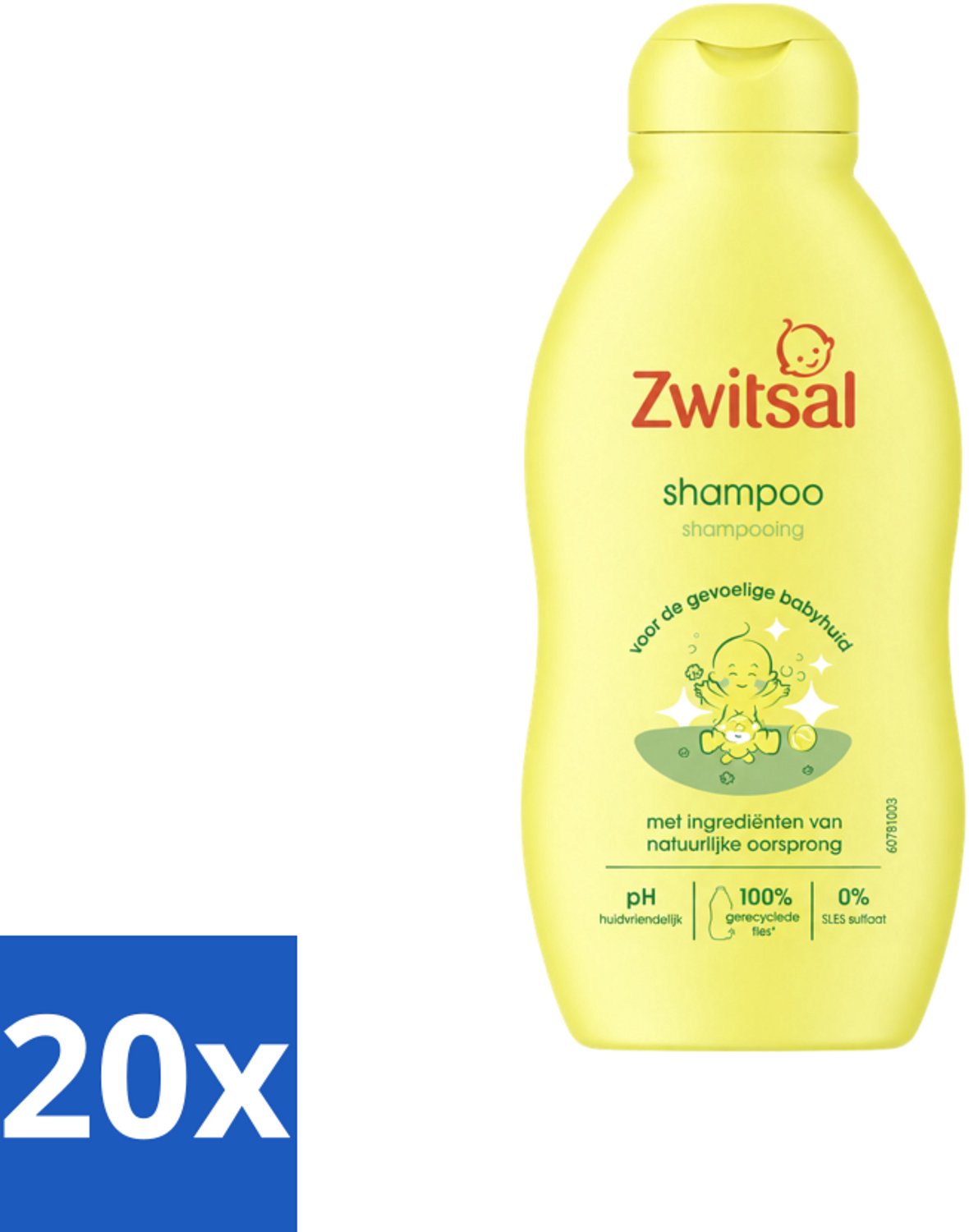 20 x Zwitsal - Baby Shampoo - Natuurlijk Zonder SLES - 200 ml - Voordeelverpakking - 20 stuks