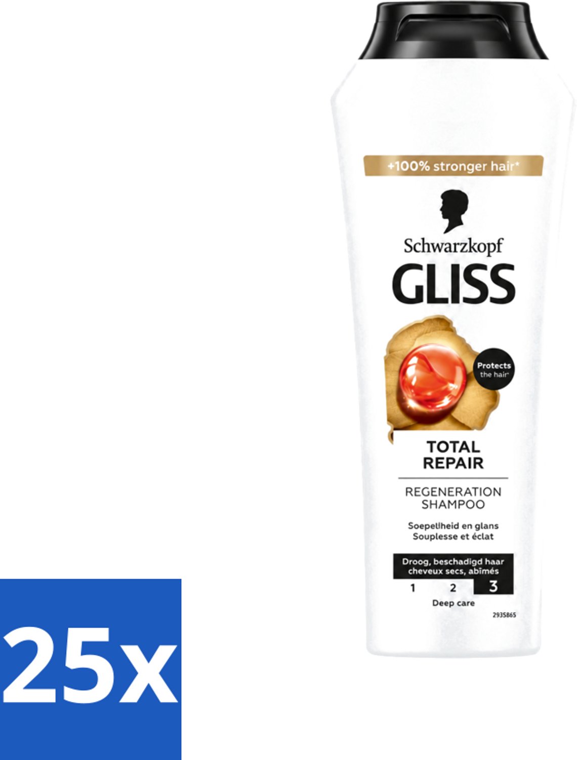 25 x Gliss - Shampoo - Total Repair - Voor Intensief Haarherstel - 250 ml - Voordeelverpakking - 25 stuks