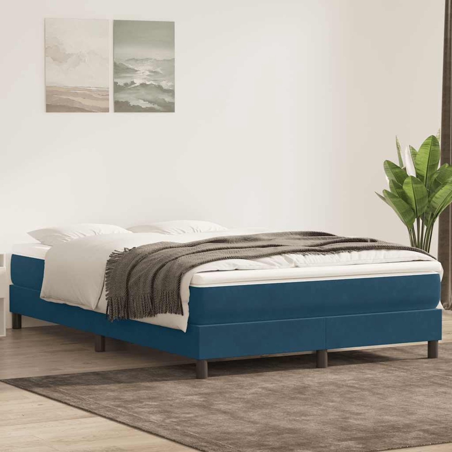 Zonder matras donkerblauw, 160 x 220 cm, fluweel met lattenbodem en stabiele poten voor een goede nachtrust en optimale ondersteuning, zachte comfortstof