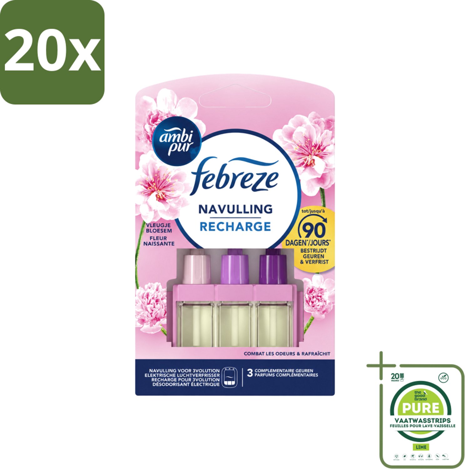 20 x Ambi Pur - 3Volution - Navulling - Vleugje Bloesem - 20 ml - Grootverpakking - Vaatwasstrips - Geurverspreider - Frisheid - Bloesem - Geur - Geurwisseling