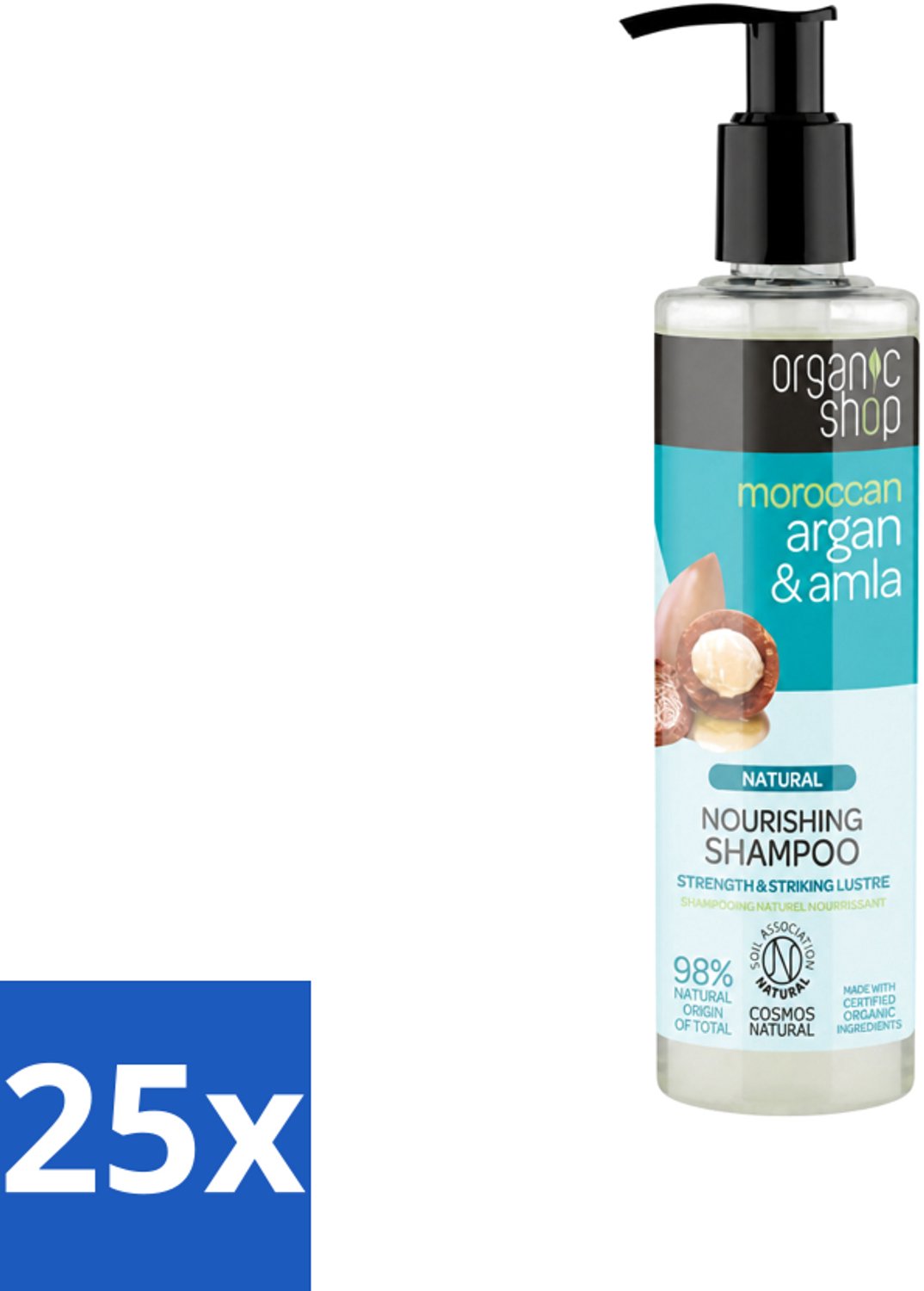 25 x Organic Shop - Natural Nourishing Shampoo - Argan Hair & Amla - Herstellend en Voedend - 280 ml - Voordeelverpakking - 25 stuks