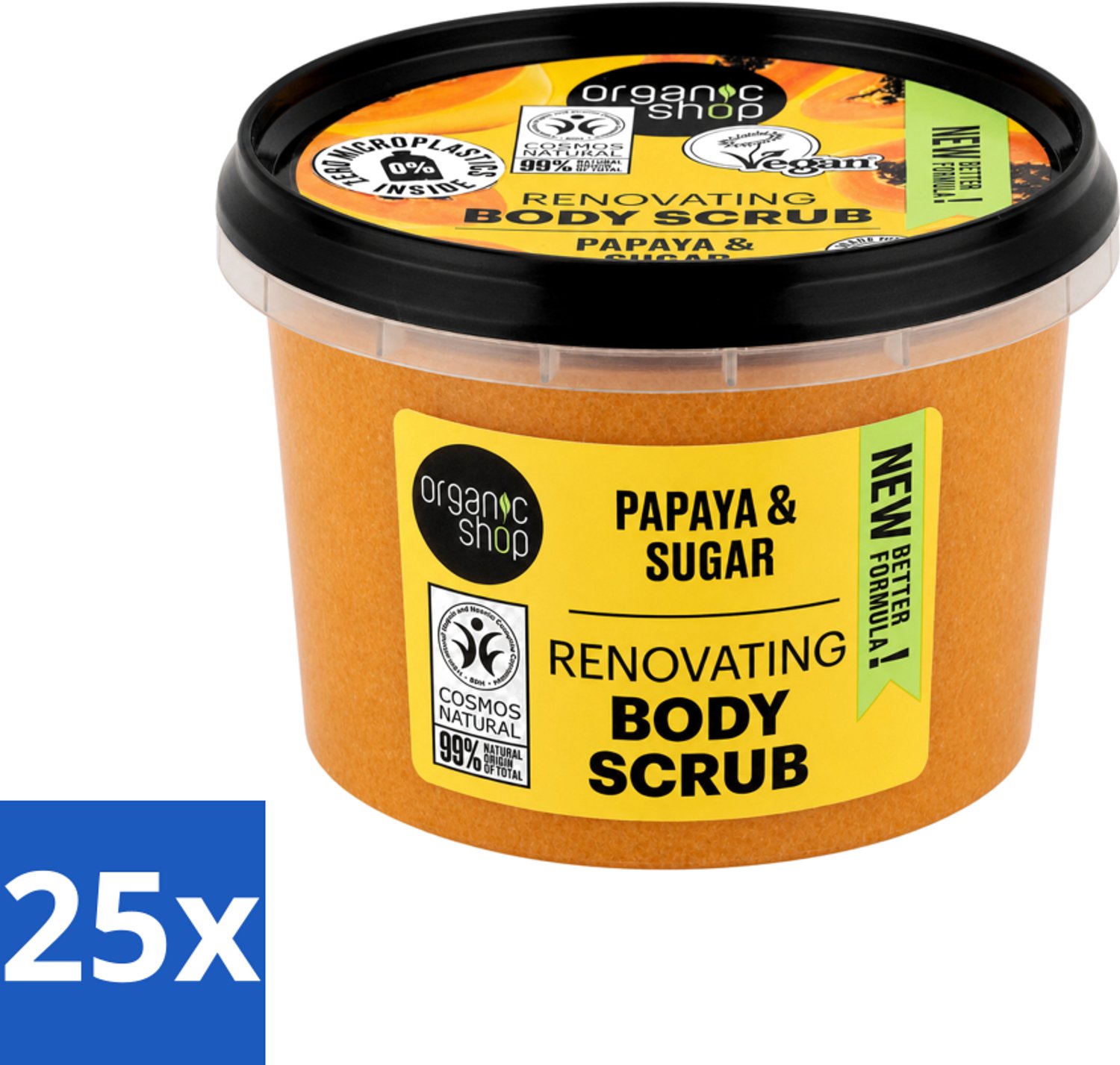 25 x Organic Shop - Body Scrub Papaya - Exfoliërend en Hydraterend - 250 ml - Voordeelverpakking - 25 stuks