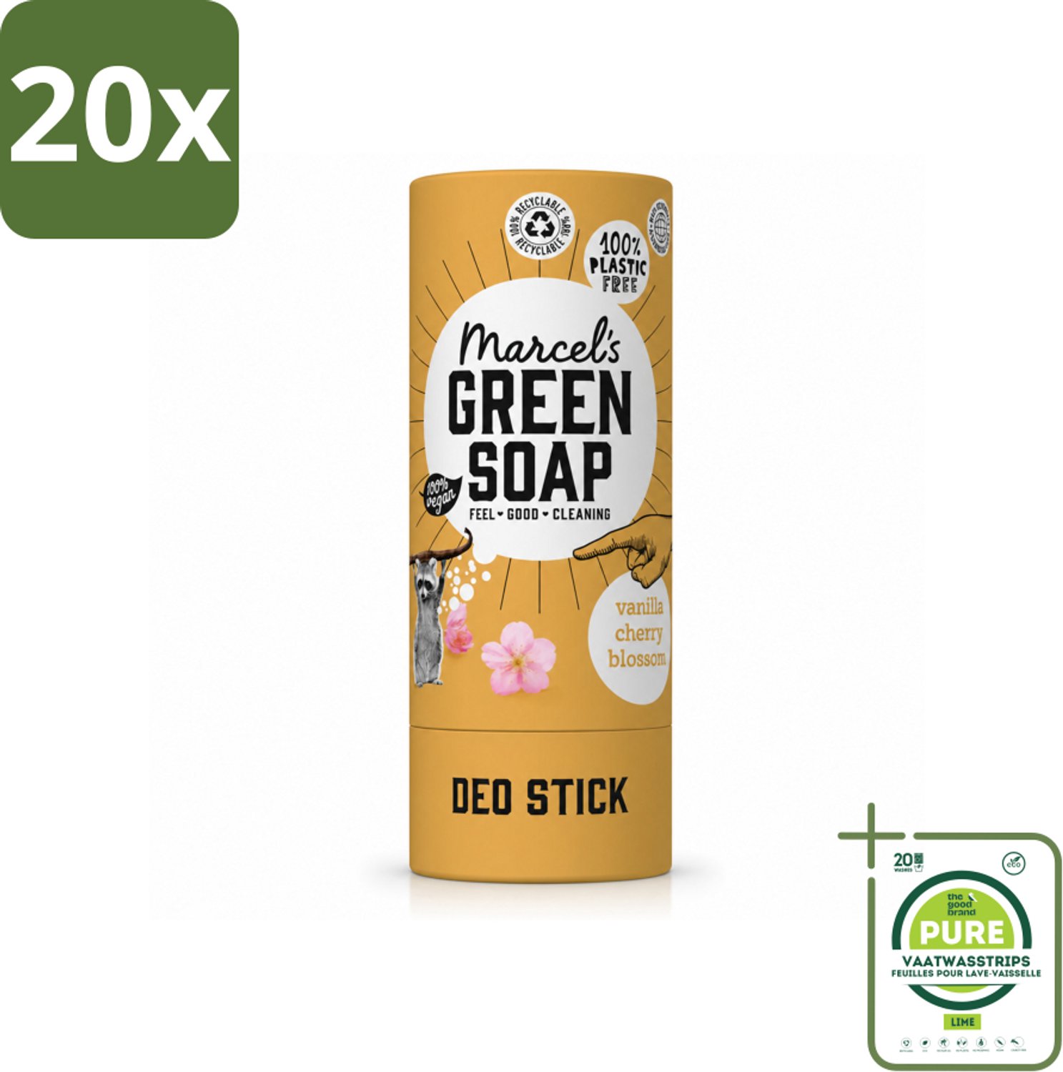 20 x Marcel's Green Soap - Deodorant Stick - Vanille & Kersenbloesem - Langdurige frisheid - 40 gr - Grootverpakking - Vaatwasstrips - Deodorantstok - Natuurlijke Deodorant - Duurzame Deodorant - Vegan Deodorant - Biologische Deodorant