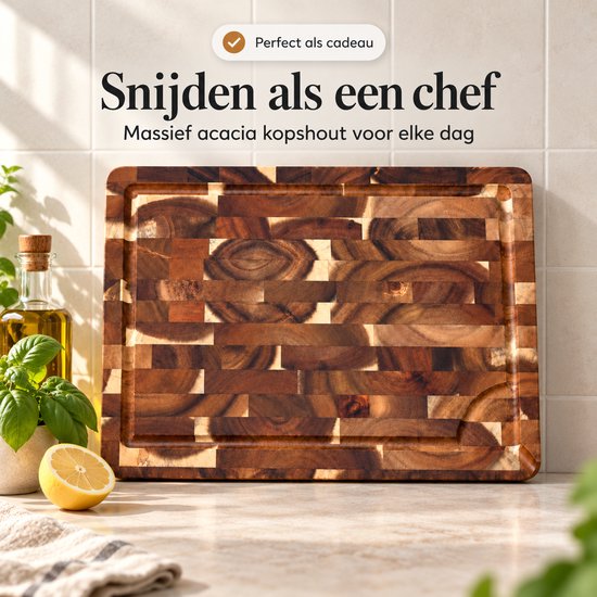 LAVORI Houten Snijplank - Acacia snijplank - serveerplank - Antislip - Met Sapgeul & Handvaten - Stijlvol & Duurzaam - 38x28x3cm — cadeau in Kookcadeaus - foto 2