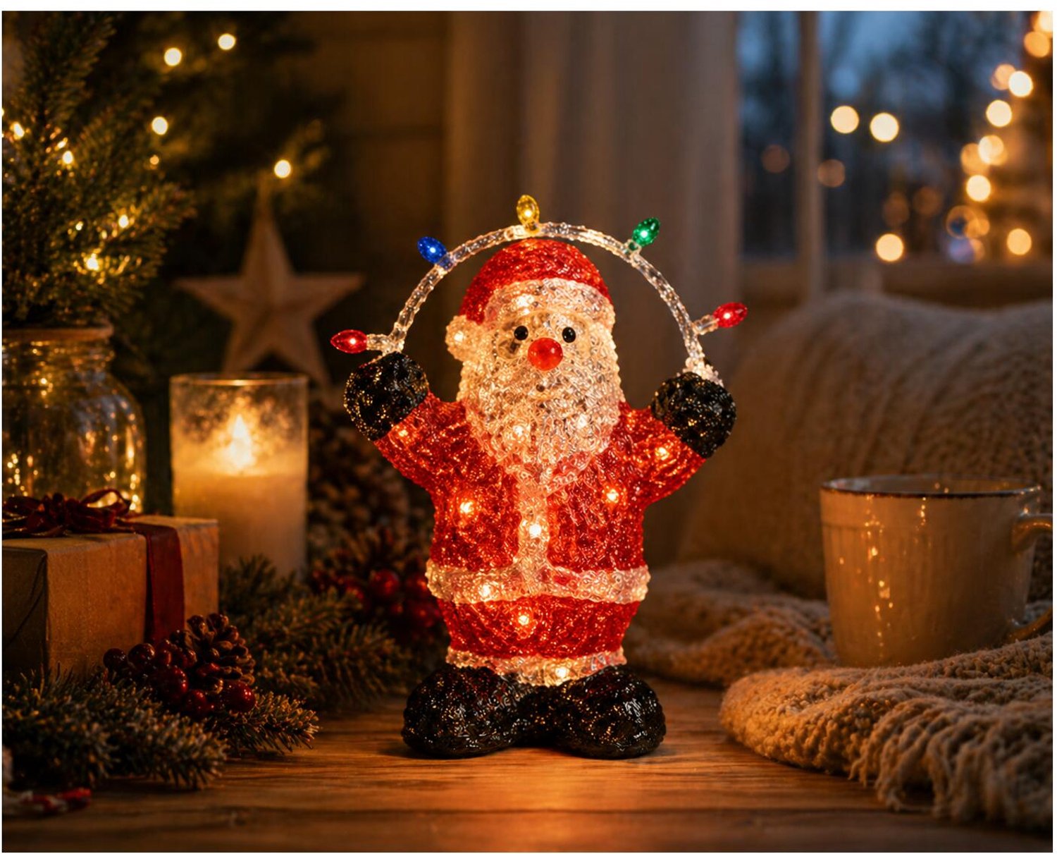 Kerstverlichting figuur - kerstman - 31 cm - 40 led lampjes - helder wit - acryl - lichtfiguur – foto 6