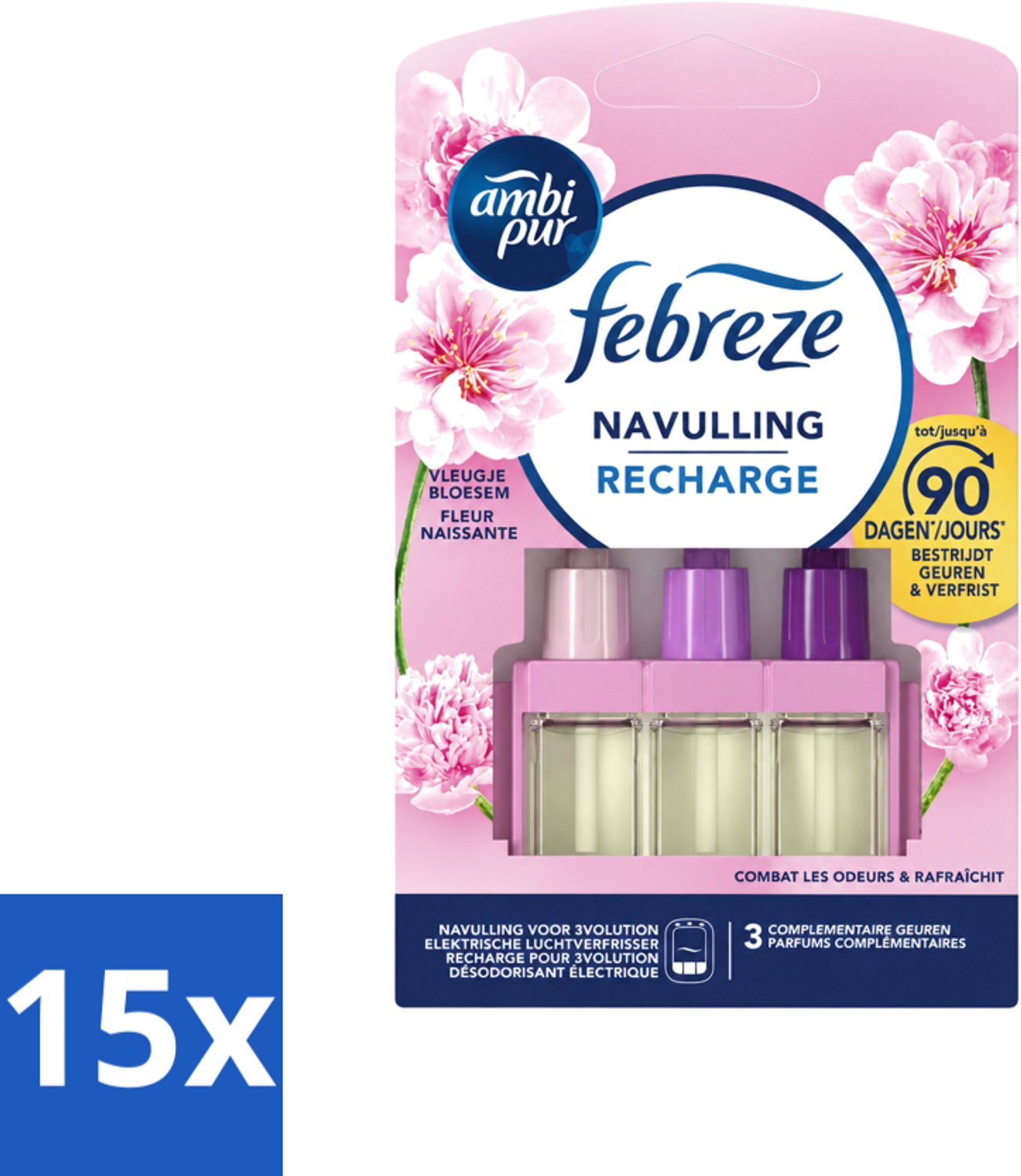 15 x Ambi Pur - 3Volution - Navulling - Vleugje Bloesem - 20 ml - Voordeelverpakking - 15 stuks