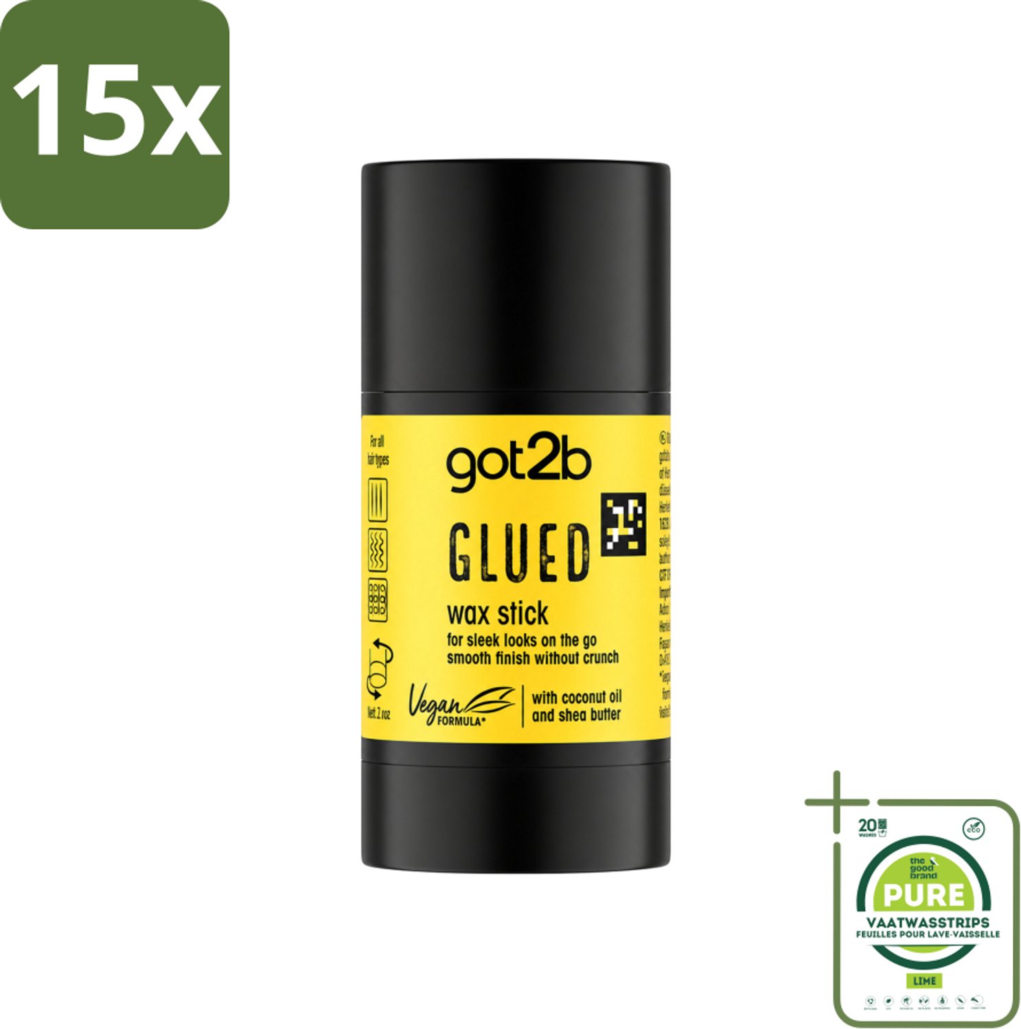 15 x Got2B - Wax Stick - Glued - 50 g - Grootverpakking - Vaatwasstrips - Haartype - Strak Haar - Fixatie - Waxstick - Superglad