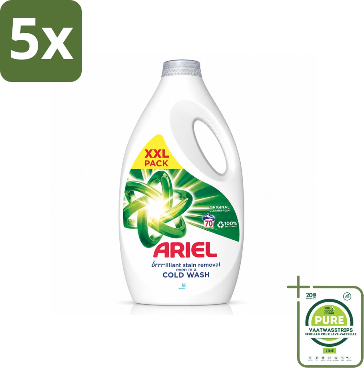 5 x Ariel - Wasmiddel - Original - 70 Wasbeurten - 2,45 liter - Grootverpakking - Vaatwasstrips - Wasmiddel - Wasbeurt - Vlekverwijdering - Frisheid - Wasresultaat