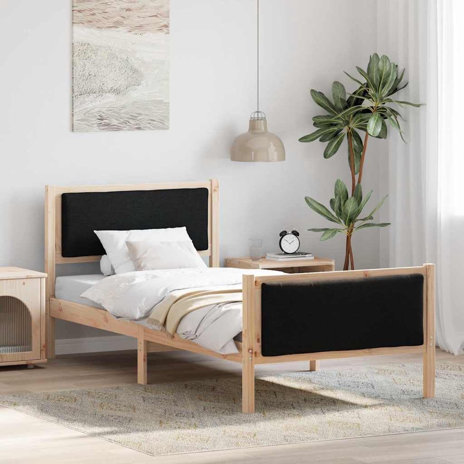 Grenenhout Modern Stijlvol Hoofdeinde Zwart 90 x 200 cm