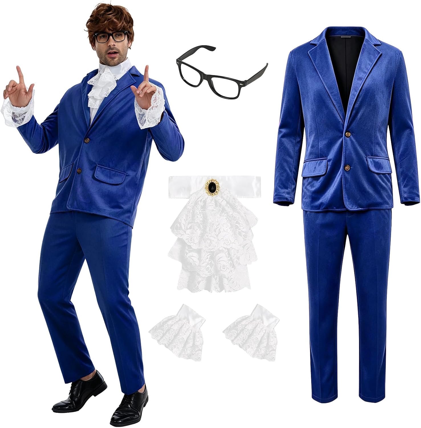 Jaren '60 '70 Britse spion kostuumset voor carnaval Halloween