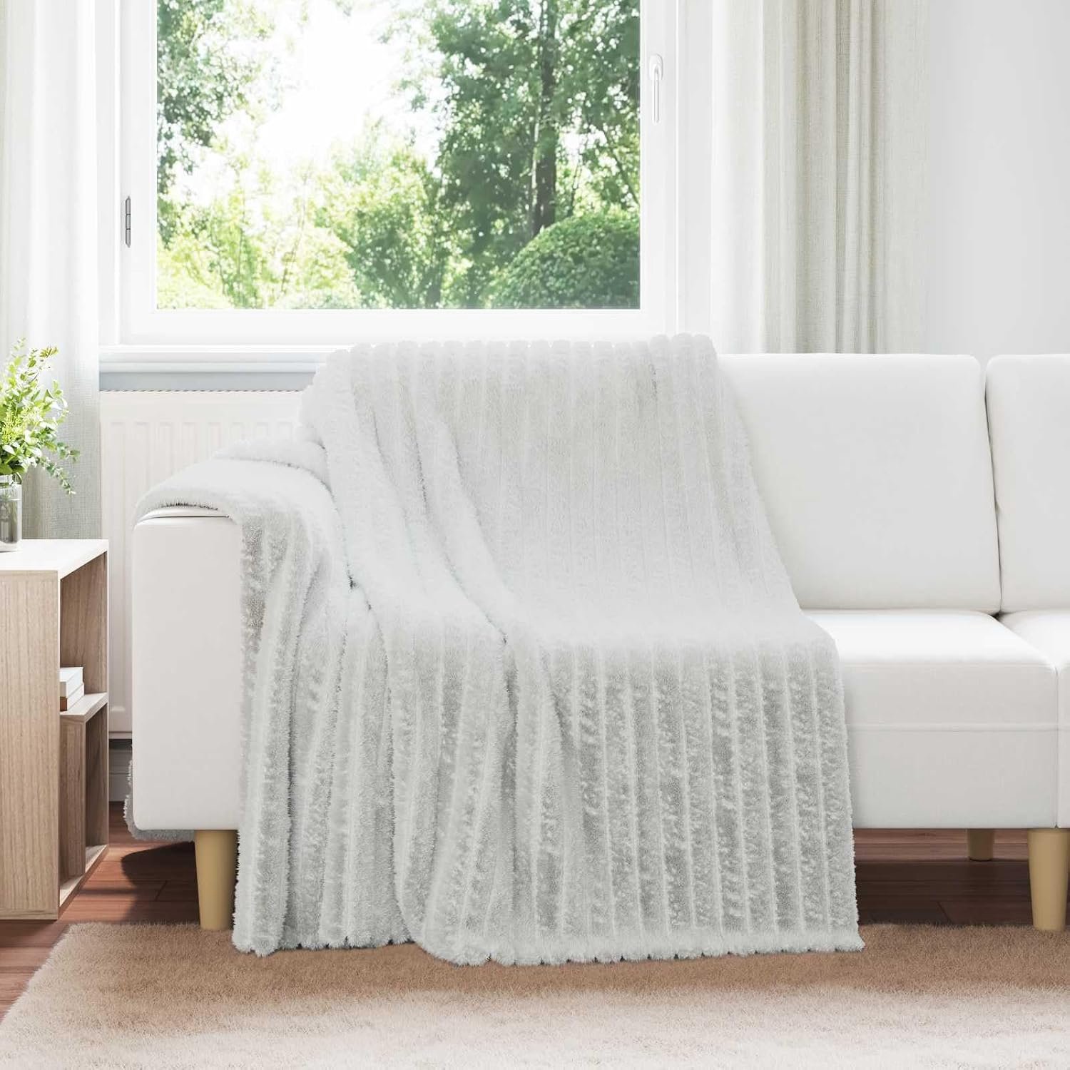 Set van 6 woondekens, 200 x 150 cm, knuffeldeken van zachte fleece, woondeken voor bank en bed, gezellige sprei, grijs