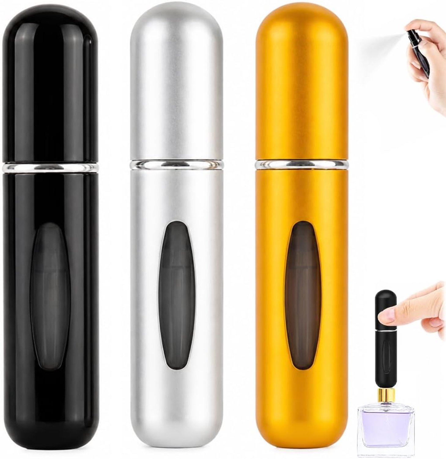 Navulbare parfumfles - 3 Reisparfumsprays 5ml - Parfumverdamper in aluminium voor tassen en reizen