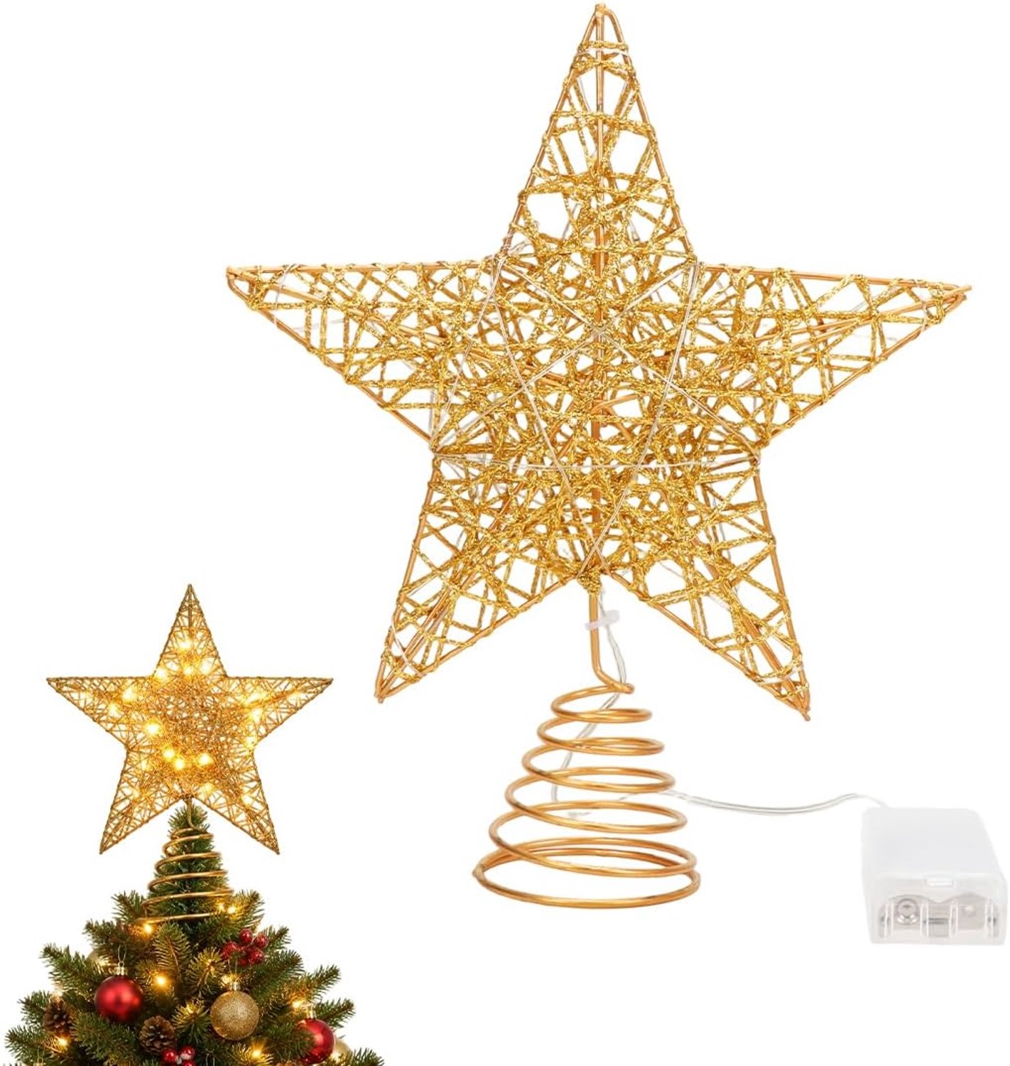 Ster punt, 25 cm goud kerstboompiek verlicht