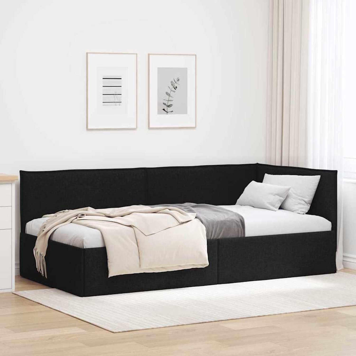 L vormig hoekbedframe Zwart 80x200 cm