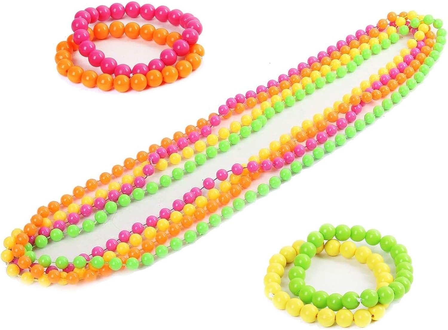 Retro Neon Party Accessoires - Fluorescente Kralenketting en Armband Set voor 70s/80s/90s Feestjes, Rave Kostuums en Pride Festivals - 8 Stuks in Totaal