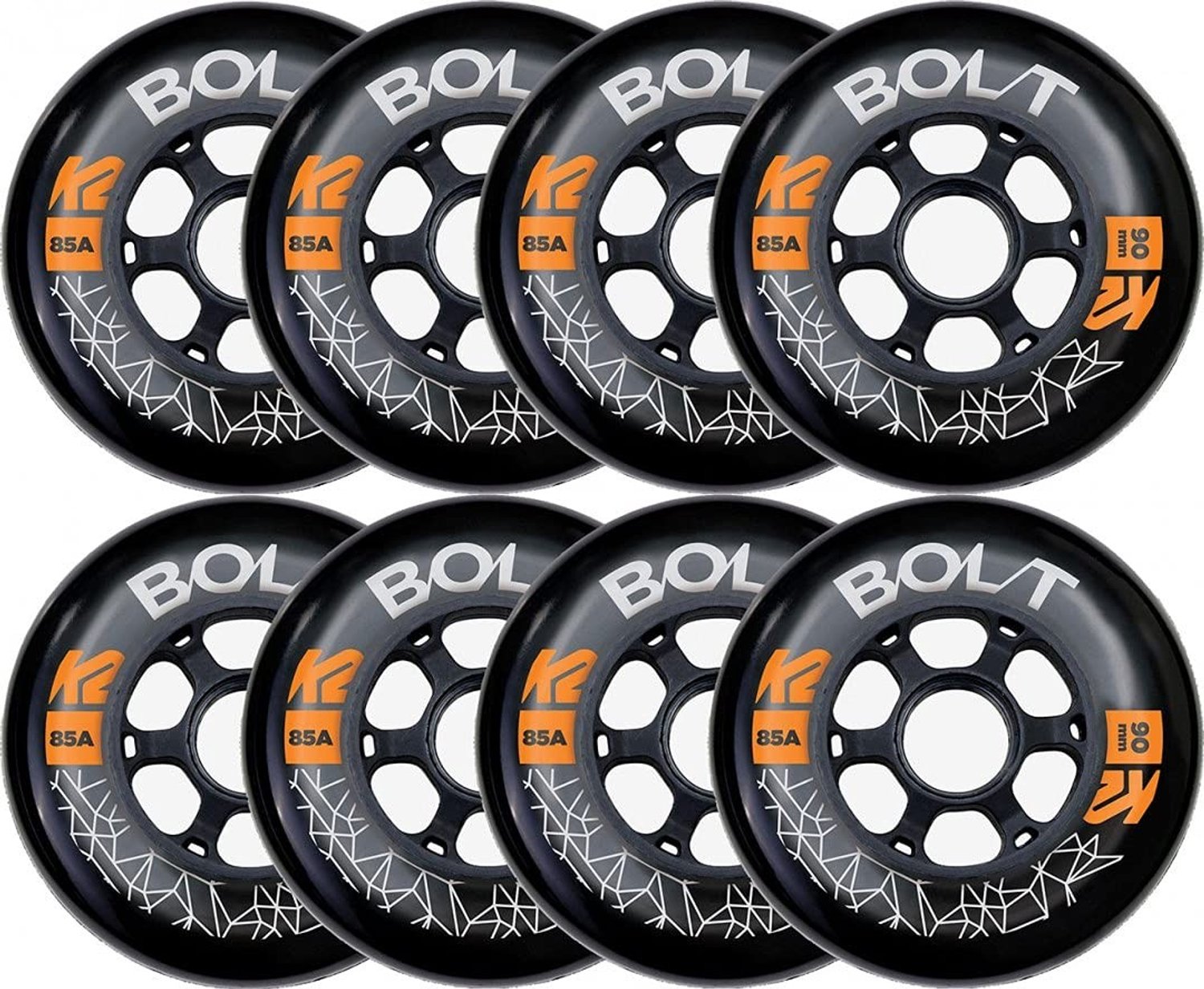 Set van 8 Inline Skate Wielen 90 mm 85A met ILQ9 Lagers Zwart