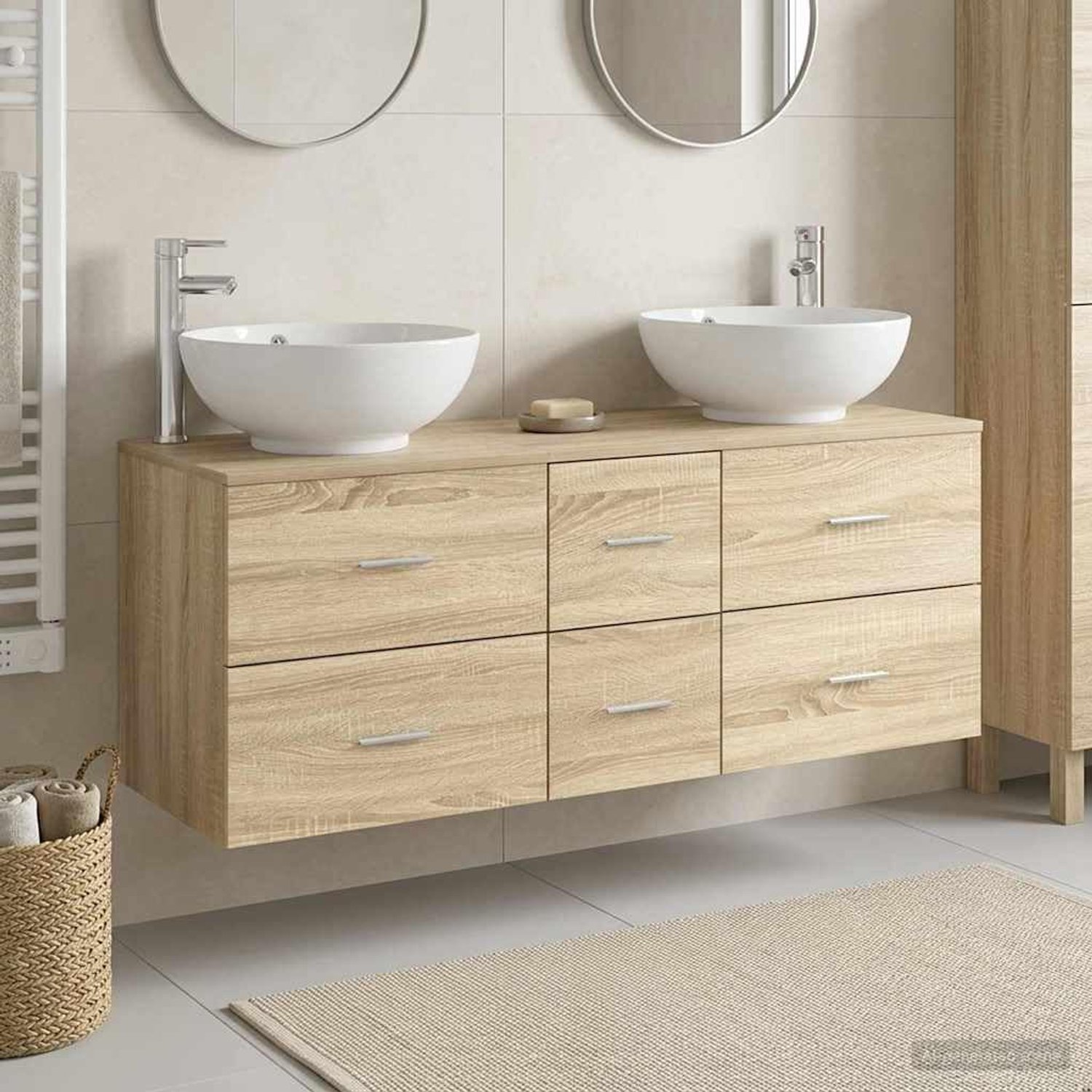 Badkamermeubelset 3 stuks Sonoma eiken 49,5 x 44,5 x 65 cm wandmontage