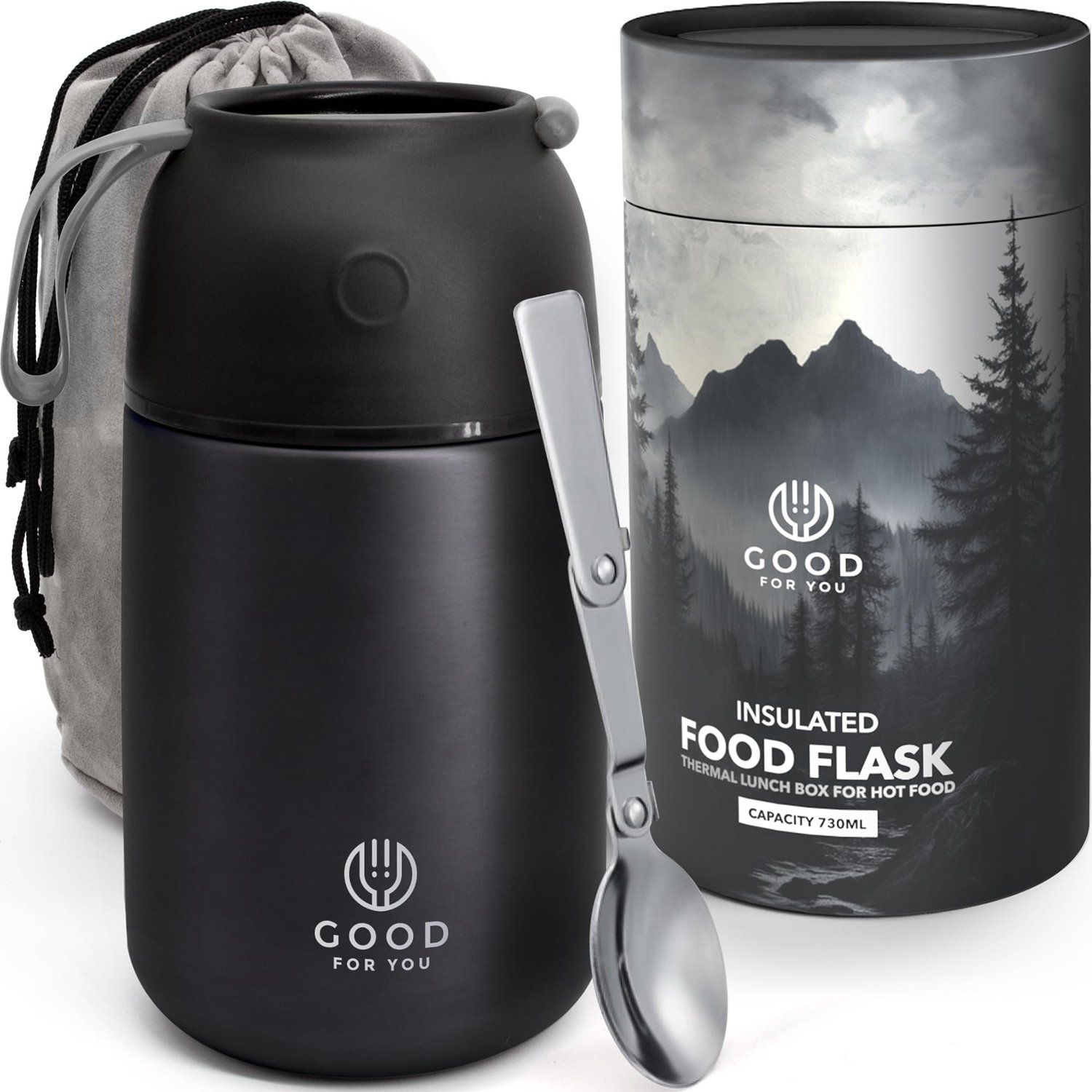 Geïsoleerde Eetbeker - Thermos Voedselcontainer - 730 ml - Zwart