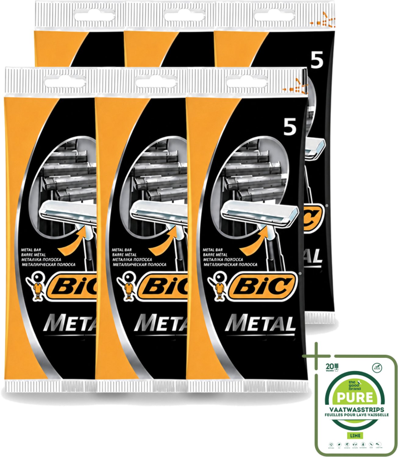 6 x Bic - Scheermesjes - Metaal - Enkel Mesje - Wegwerpmesjes - 5 Scheermesjes - Grootverpakking - Vaatwasstrips - Scheermesje - Wegwerpmesje - Roestvrij Staal - Enkel Mesje - Precisie Scheren