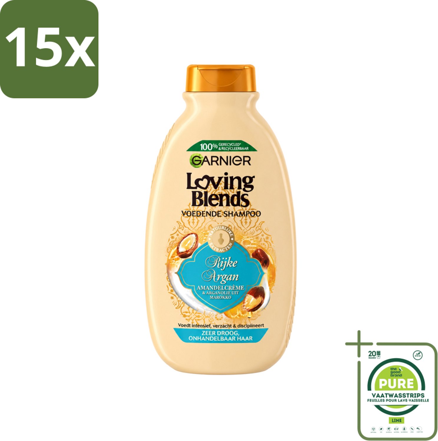 15 x Garnier - Loving Blends - Shampoo - Rijke Argan - Zeer Droog Onhandelbaar Haar - 300 ml - Grootverpakking - Vaatwasstrips - Argan Shampoo - Voedend Haar - Droog Haar - Onhandelbaar Haar - Haar Verzorging