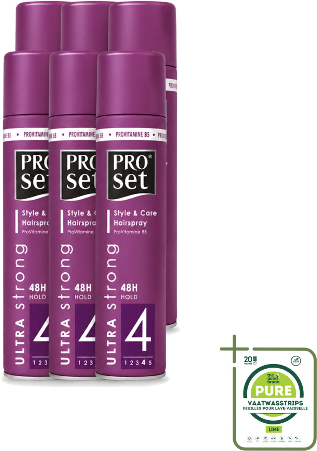 6 x Proset - Haarspray - Ultra Sterk - 48 uur Werking - 250 ml - Grootverpakking - Vaatwasstrips - Haarspray - 48 Uur Fixatie - Ultra Sterk - Volume - Gezond Haar