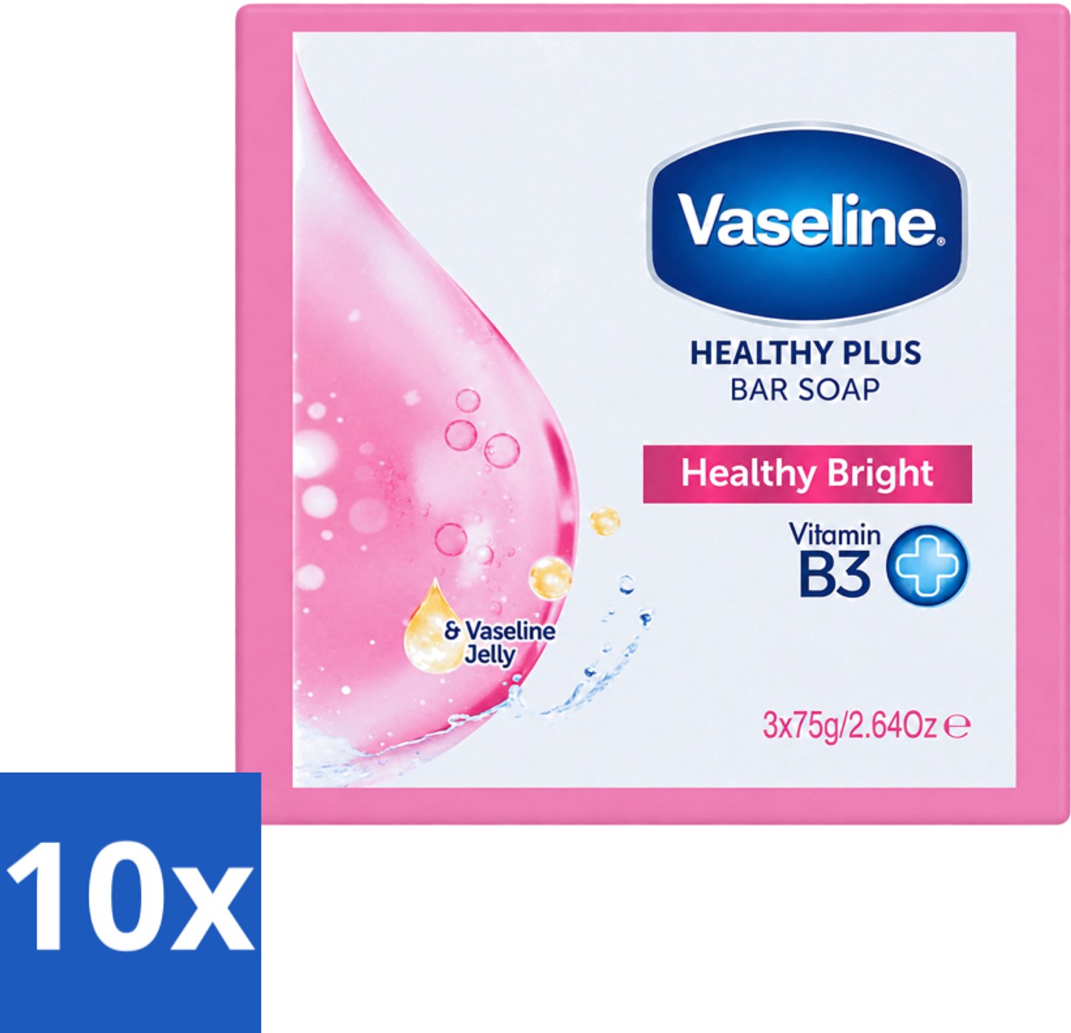 10 x Vaseline - Healthy Bright - Zeeptablet - Reinigend & Verzorgend - 3x75 ml - Voordeelverpakking - 10 stuks