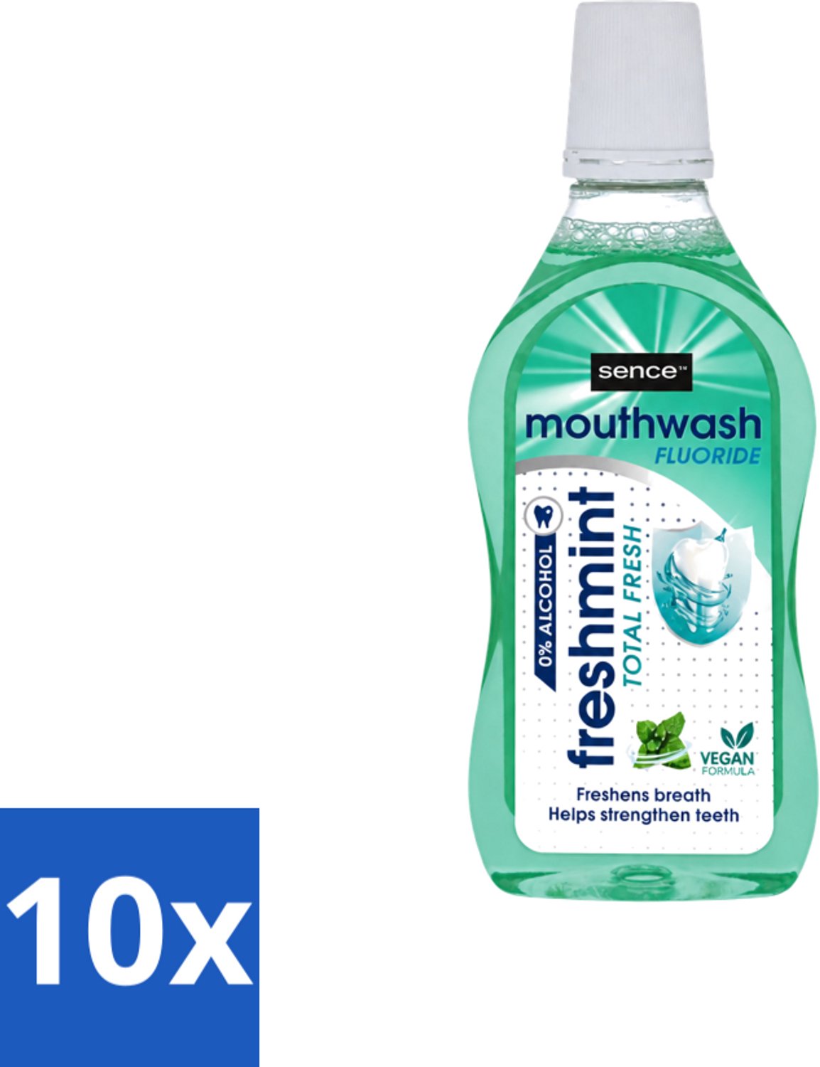 10 x Sence - Fresh Freshmint - Mondwater - Fris & Muntig - 500 ml - Voordeelverpakking - 10 stuks