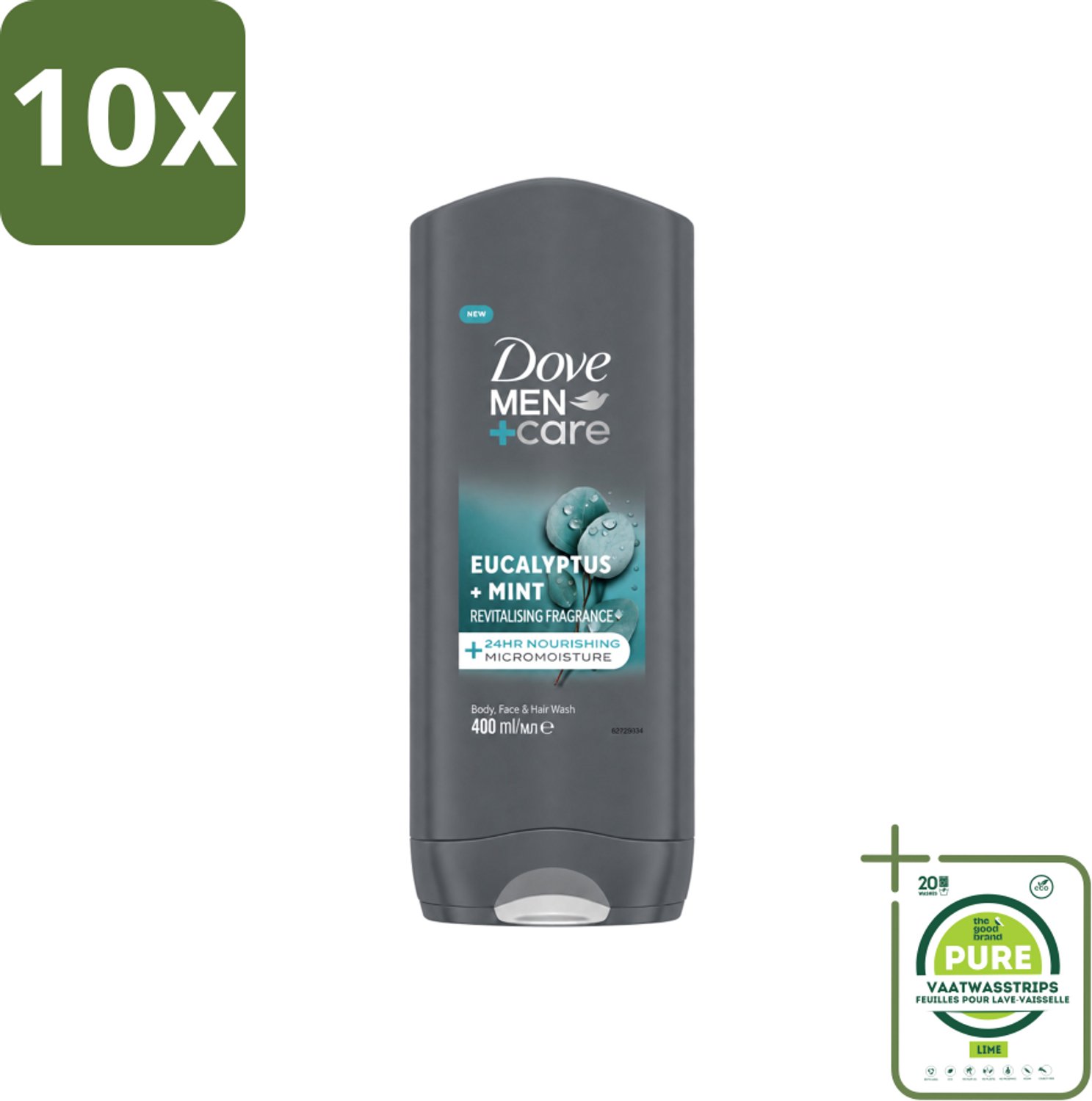 10 x Dove - Douchegel - Men+ Care Eucalyptus + Mint - Verfrissend en kalmerend - 400 ml - Grootverpakking - Vaatwasstrips - Douchegel Voor Mannen - Eucalyptus En Munt - Hydratatie Huid - Verzorging Voor Mannen - 3-in-1 Douchegel