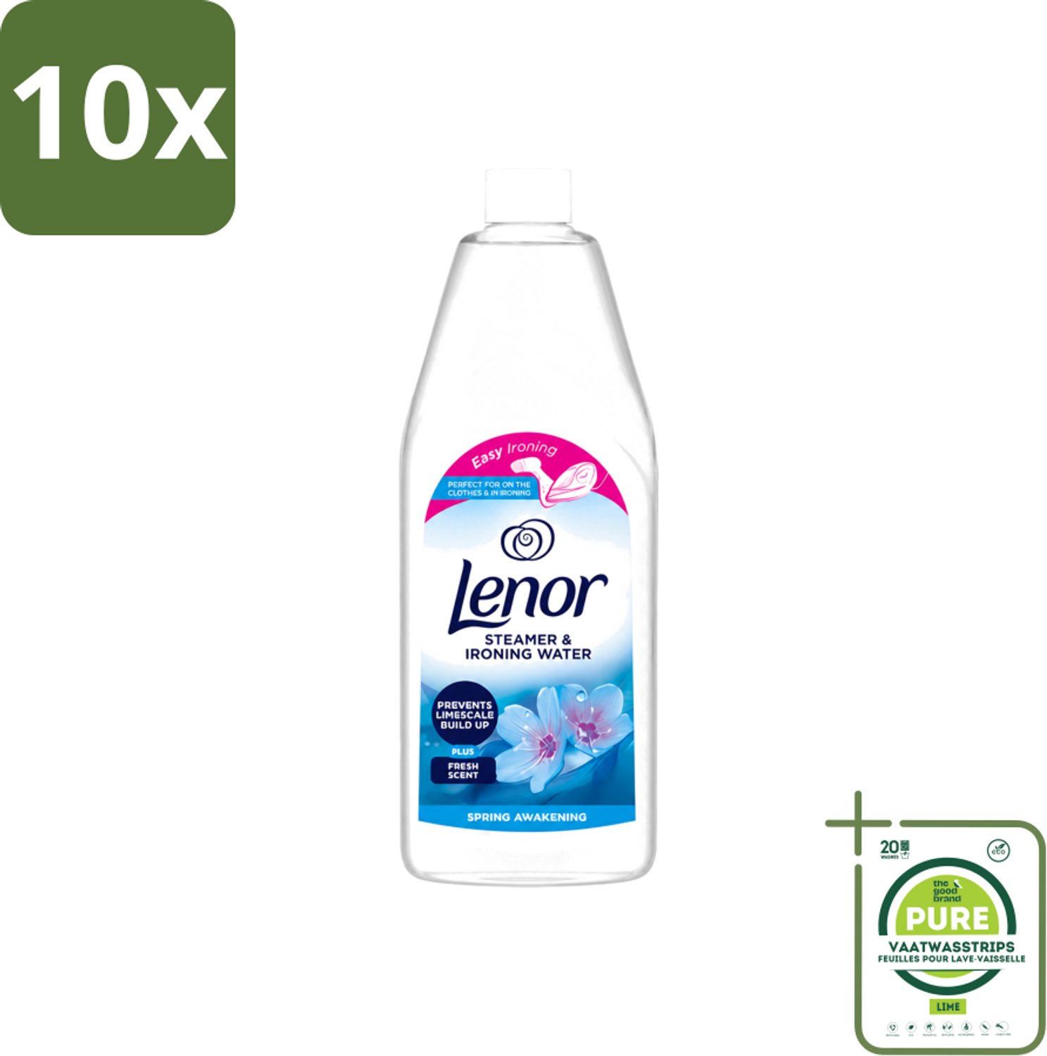 10 x Lenor - Strijkwater - Spring Awakening - Textielverfrisser - 1000 ml - Grootverpakking - Vaatwasstrips - Strijkwater - Textielverfrisser - Wasgoed Fris - Bloemige Geur - Kleding Verzorgen