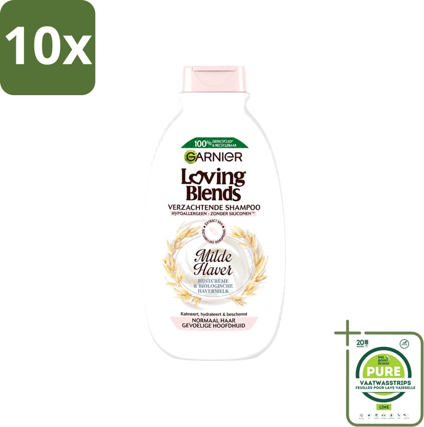 10 x Garnier - Loving Blends - Shampoo - Milde Haver - Normaal Haar & Gevoelige Hoofdhuid - 300 ml - Grootverpakking - Vaatwasstrips - Milde Haver Shampoo - Hypoallergene Shampoo - Gevoelige Hoofdhuid - Kalmerende Shampoo - Hydraterende Shampoo