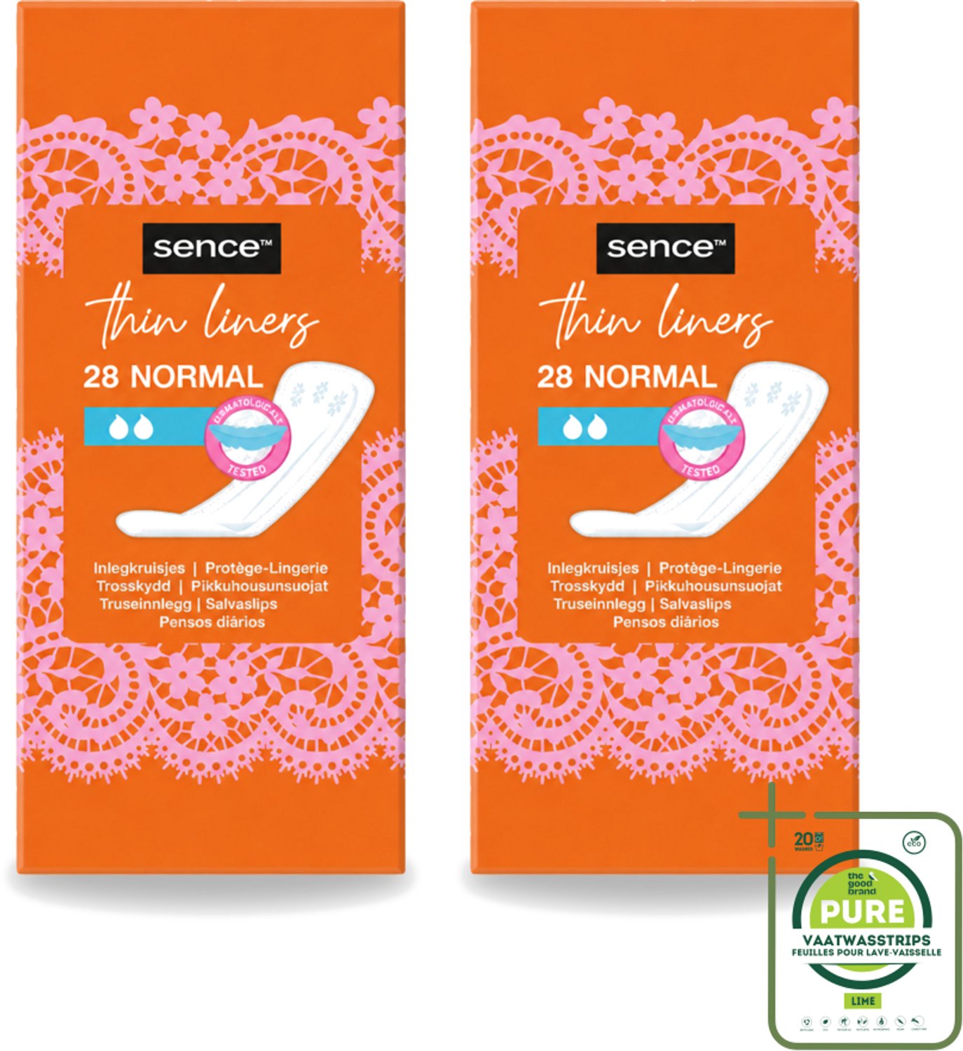 2 x Sence - Normaal - Inlegkruisjes - Dagelijks Comfort - 28 Inlegkruisjes - Grootverpakking - Vaatwasstrips - Inlegkruisjes - Dagelijks Comfort - Hygiëne - Afscheiding - Menstruatie
