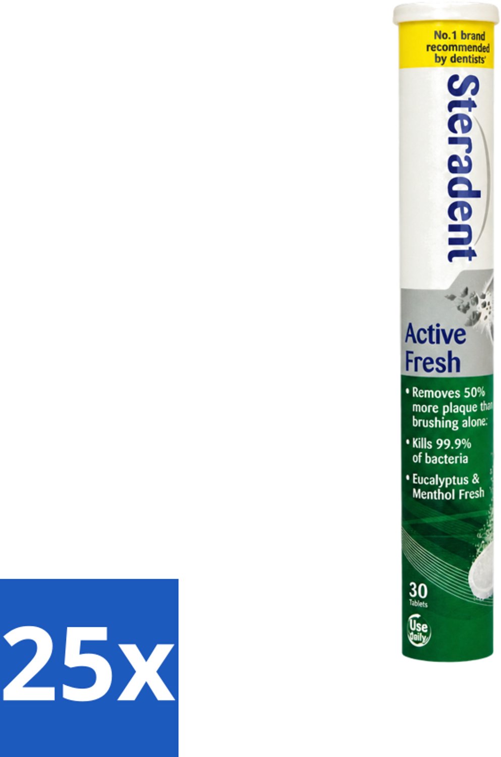 25 x Steradent - Reinigingstabletten - Active Fresh - Voor Kunstgebitten - 30 Tabletten - Voordeelverpakking - 25 stuks