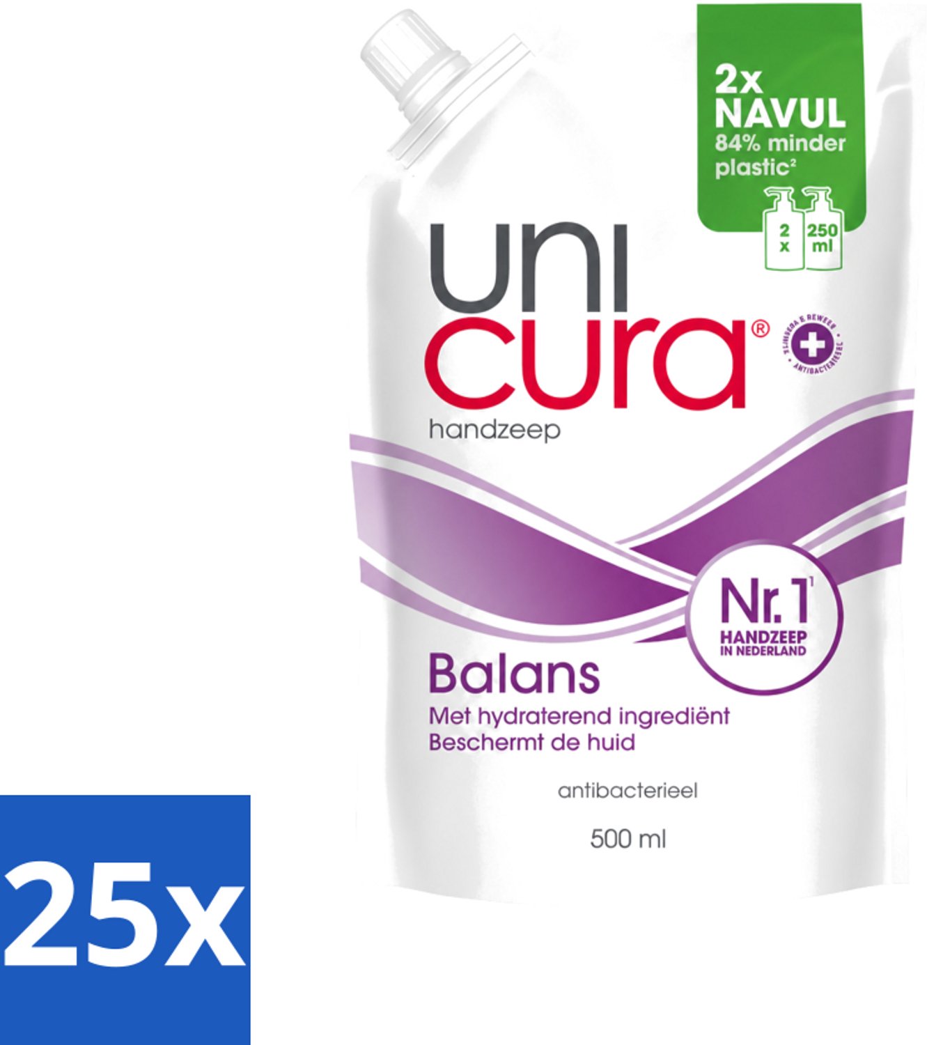 25 x Unicura – Vloeibare Handzeep Navulling – Balans – 500 ml - Voordeelverpakking - 25 stuks