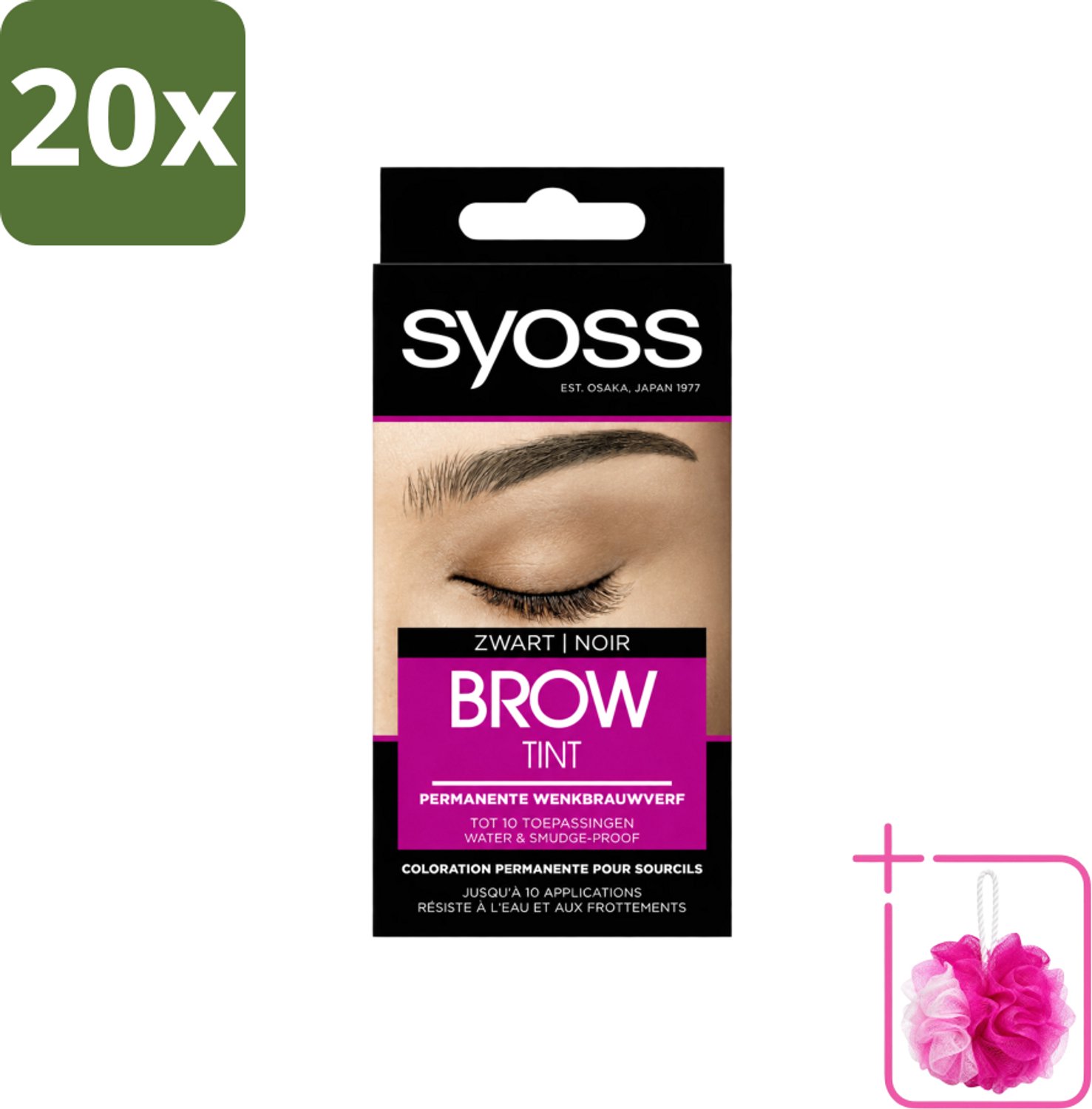 20 x SYOSS - Brow Tint Zwart - Wenkbrauwverf - Langdurige Kleur - Tot 10 Toepassingen - Bulkverpakking - Wenkbrauwverf - Douchemop - Permanente wenkbrauwverf