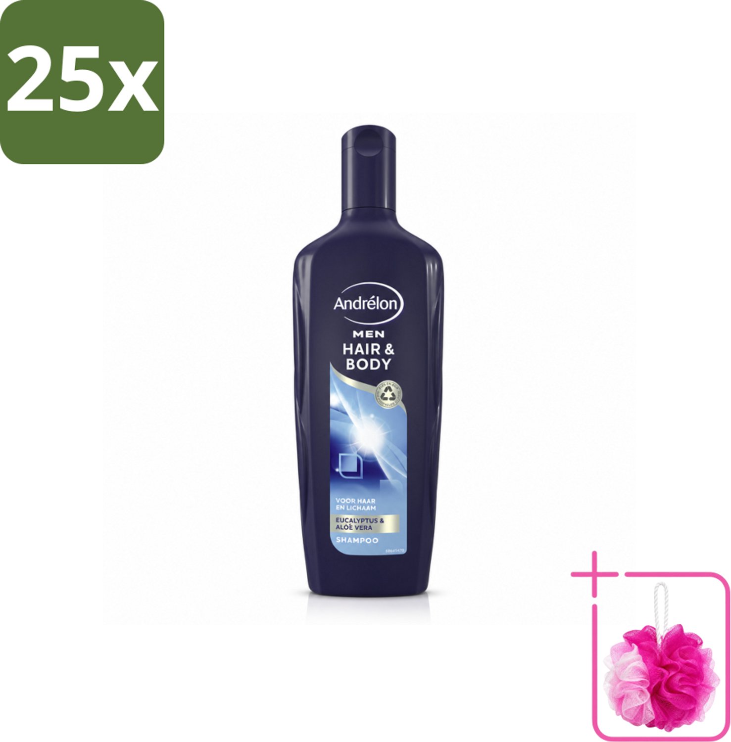 25 x Andrélon - Men - Hair & Body - Shampoo - 300 ml - Bulkverpakking - Haar en lichaam verzorgen - Douchemop - Mannelijke haar en lichaam verzorging