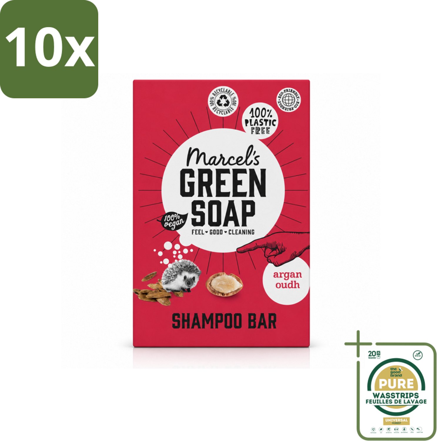 10 x Marcel's Green Soap - Shampoobar - Argan & Oudh - Versterkt & verzorgt - 90 gr - Wasstrips - Shampoobar - Argan En Oudh - Natuurlijke Shampoo - Sulfaatvrije Shampoo - Vegan Shampoo