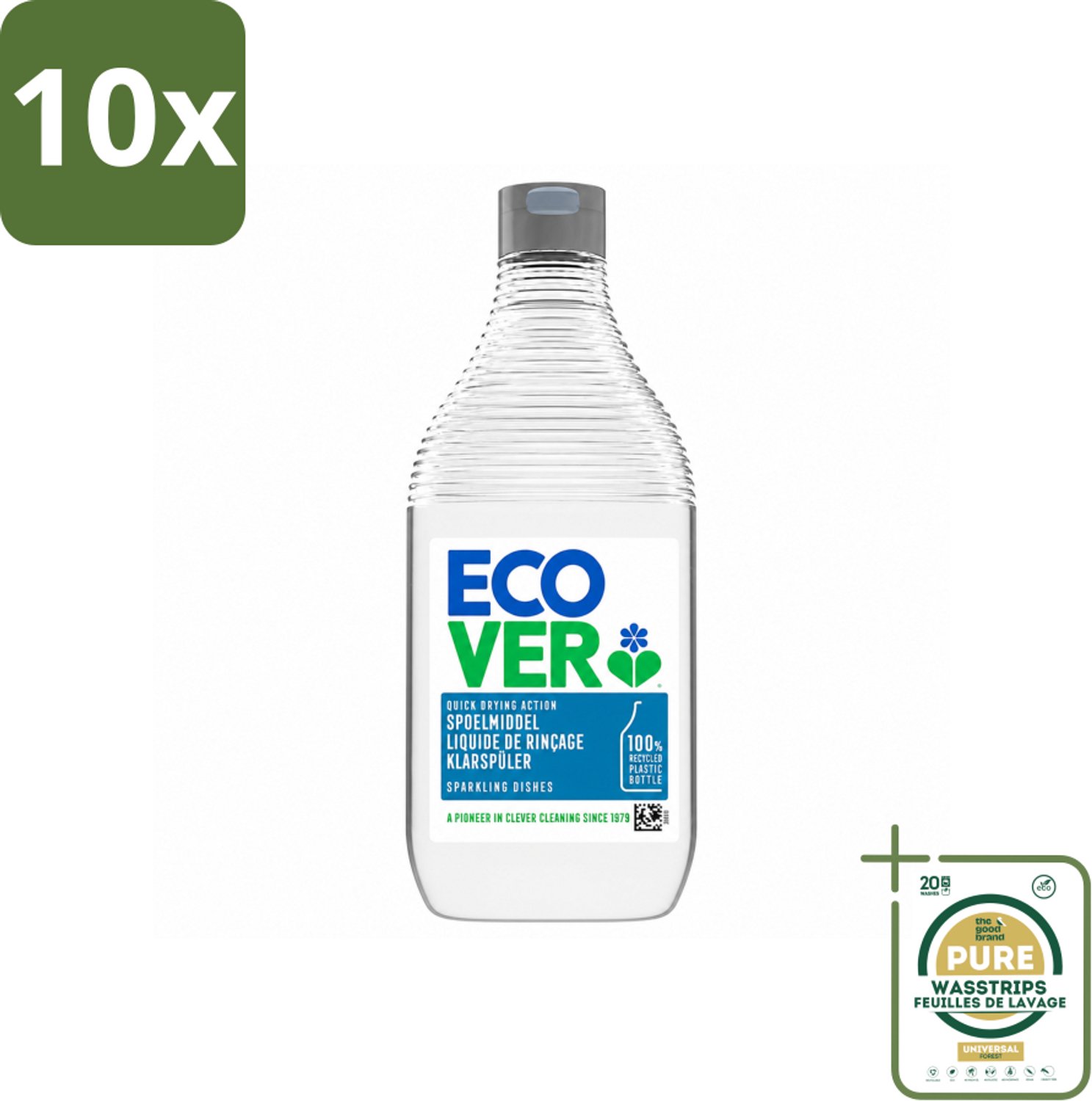 10 x Ecover - Spoelmiddel - 450 ml - Wasstrips - Ecover Spoelmiddel - Vaatwasmiddel - Glanzende Vaat - Streeploze Vaat - Kalkaanslag Voorkomen