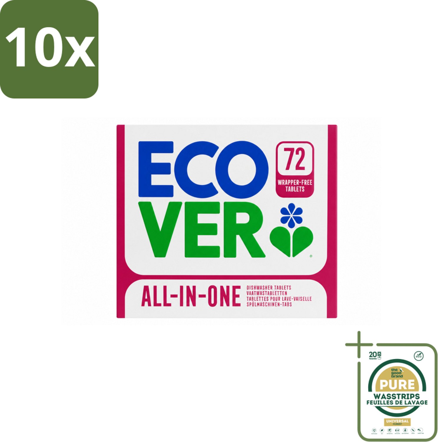 10 x Ecover - Vaatwastabletten All-in-One - Lemon & Mandarin - 72 Tabs - Wasstrips - Vaatwasmiddel - Vaatwastablet - Citroen En Mandarijn - Duurzaam Schoonmaken - Plantaardig Reinigen