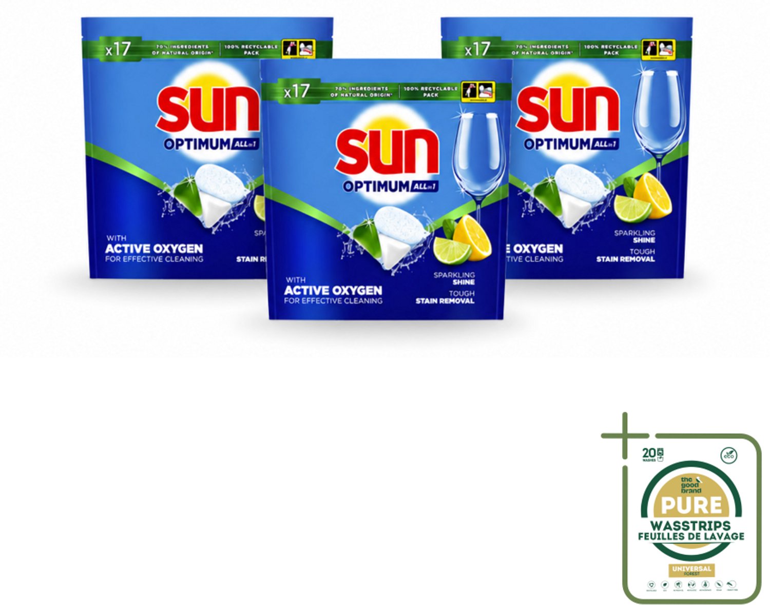 3 x Sun - Vaatwascapsules - Citroen - 17 capsules - Wasstrips - Vaatwasmiddel Citroen - Vaatwascapsules - Reinigingsmiddel - Vaatwasser - Glans