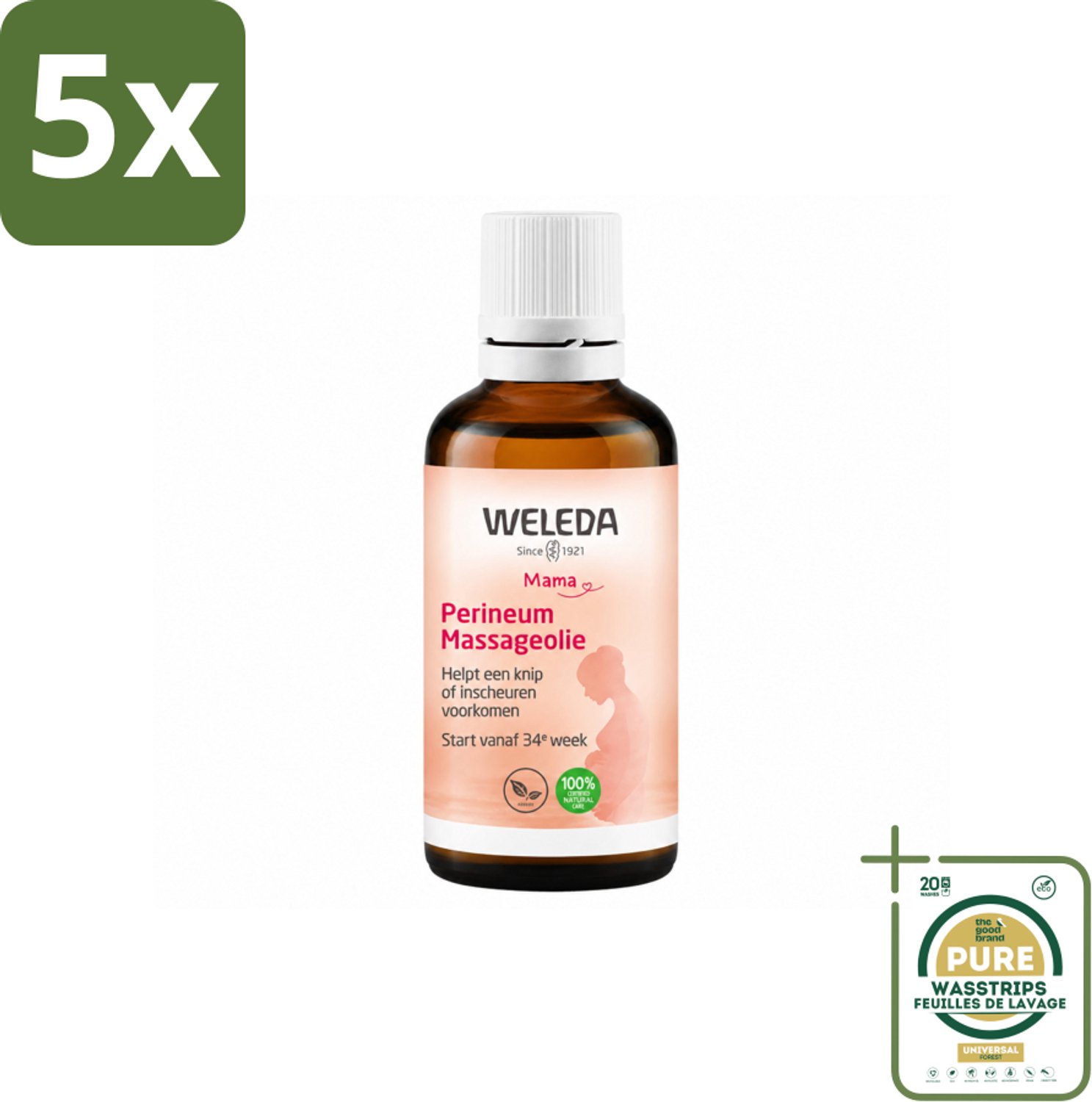 5 x WELEDA - Perineum massageolie - Mama & Baby - 50 ml - Wasstrips - Perineum Massageolie - Zwangerschap - Bevalling - Huidverzorging - Natuurlijke Olie
