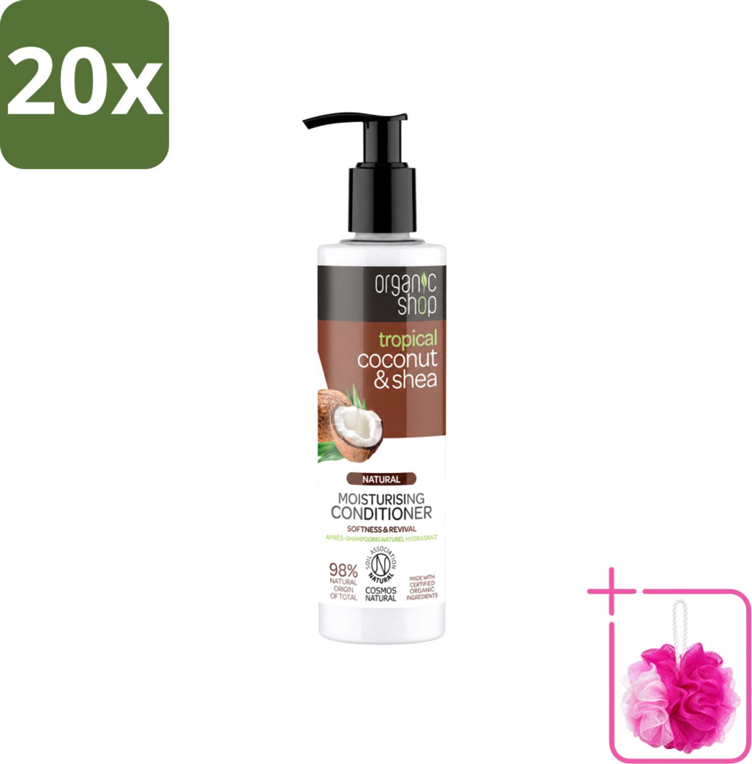 20 x Organic Shop - Coconut & Shea Conditioner - Verzorgend en Voedend - 280 ml - Bulkverpakking - Haarverzorging - Douchemop - Natuurlijke conditioner