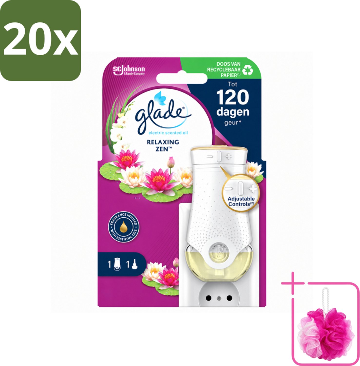 20 x Glade - Houder Elektrische Olie - Relaxing Zen - Bulkverpakking - Relaxatie - Douchemop - Ontspanning