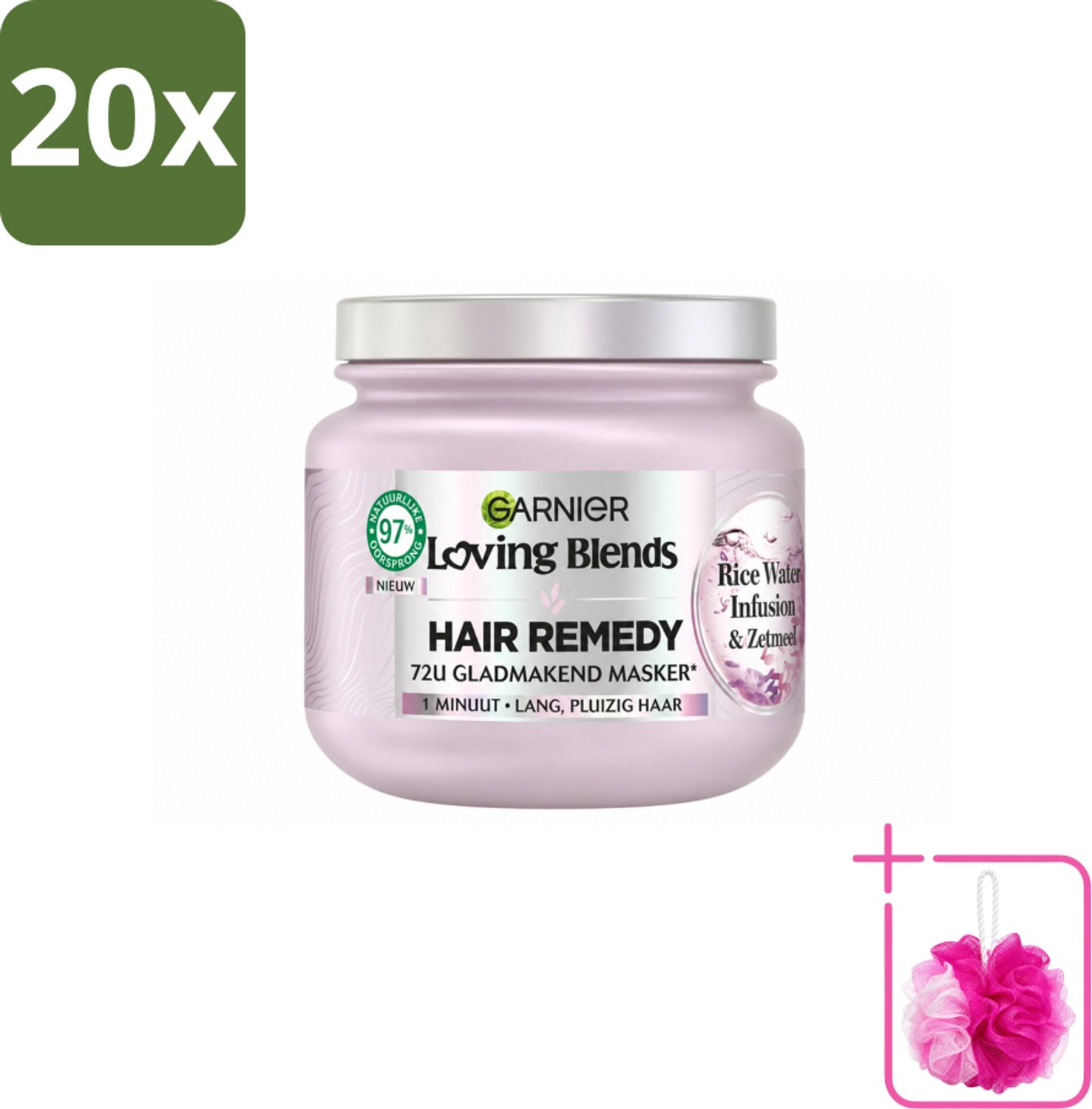 20 x Garnier - Loving Blends - Haarmasker - Rice Water Infusion - Glans & Zachtheid - Lang Haar - 340 ml - Bulkverpakking - Haarmasker - Douchemop - Rice Water