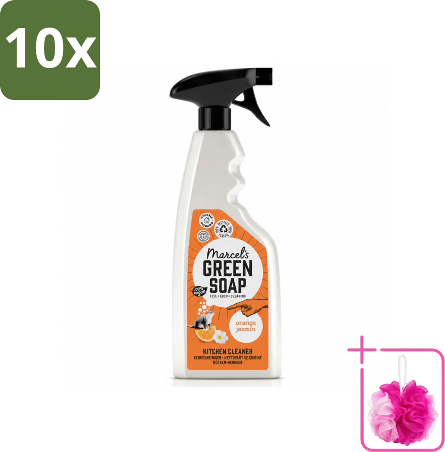 10 x Marcel's Green Soap - Keukenreiniger - Sinaasappel & Jasmijn - Tegen vet & vuil - 500 ml - Bulkverpakking - Keukenreiniger - Douchemop - Vet verwijderen