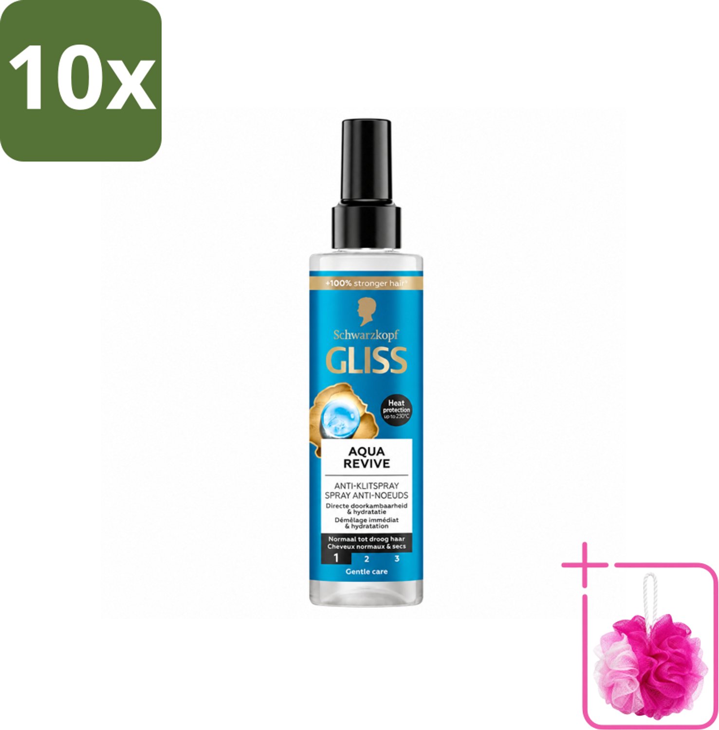 10 x Gliss - Anti-Klit Spray Aqua Revive - Voor Hydraterend en Makkelijk Doorkambaar Haar - 200 ml - Bulkverpakking - Hydraterende spray - Douchemop - Droog haar