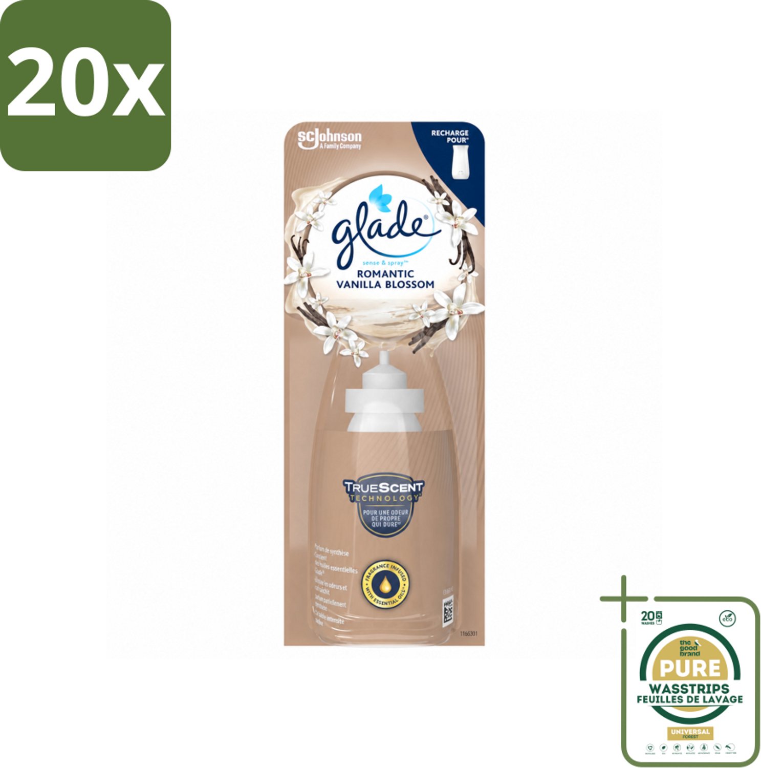20 x Glade - Sense & Spray - Romantic Vanillebloesem - 18 ml - Wasstrips - Romantisch Geur - Geurafgifte - Luchtverfrisser - Geur In Huis - Geur In Badkamer